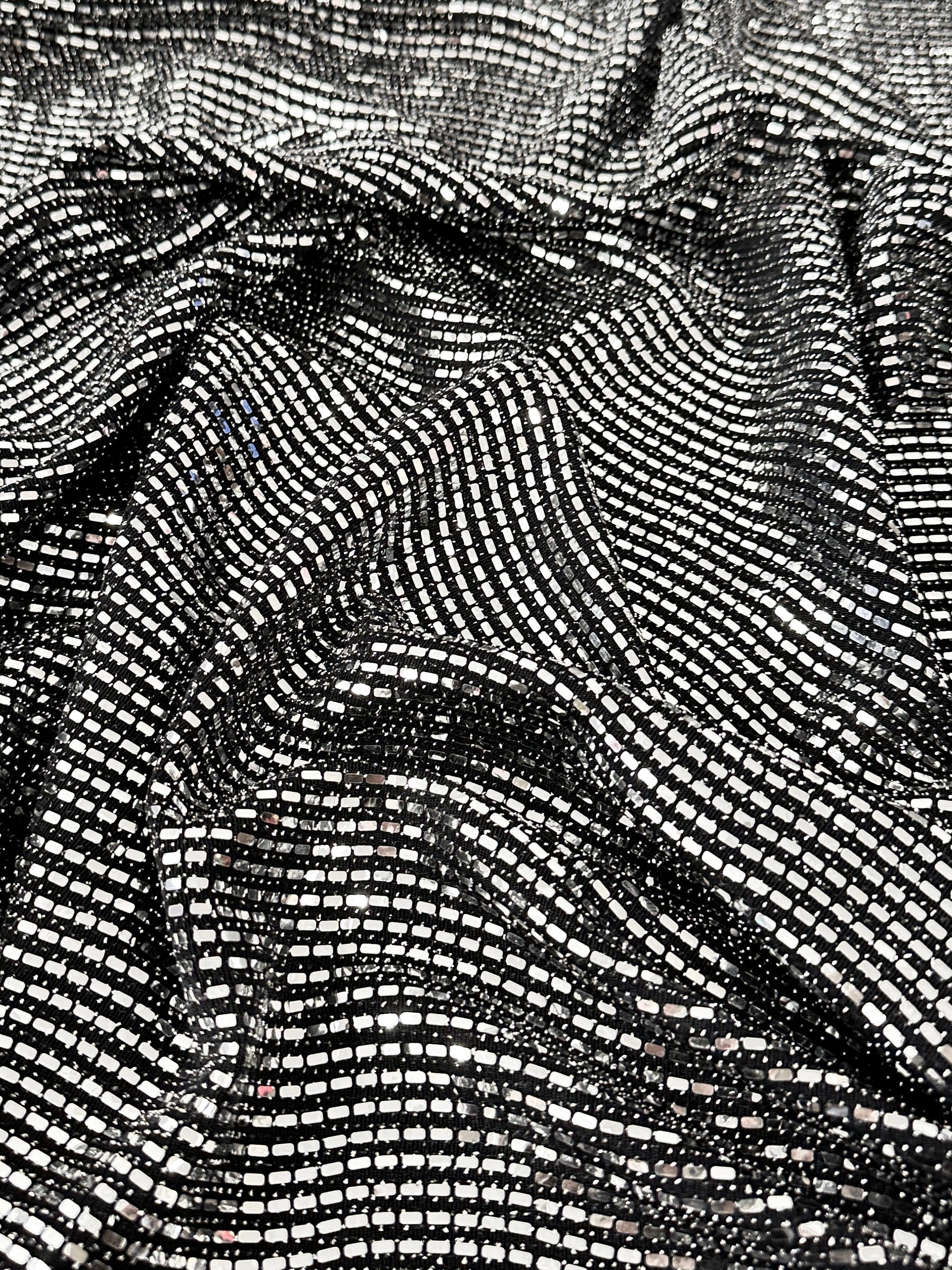 silver Glimmery Flat Sequin Knit, silver Disco Fabric, Stretch Metallic Spandex Sequin Fabric, sequin knit for woman, sequin knit for bride, sequin knit for party wear, sequin knit on discount, sequin knit on sale, premium sequin knit, buy sequin knit online