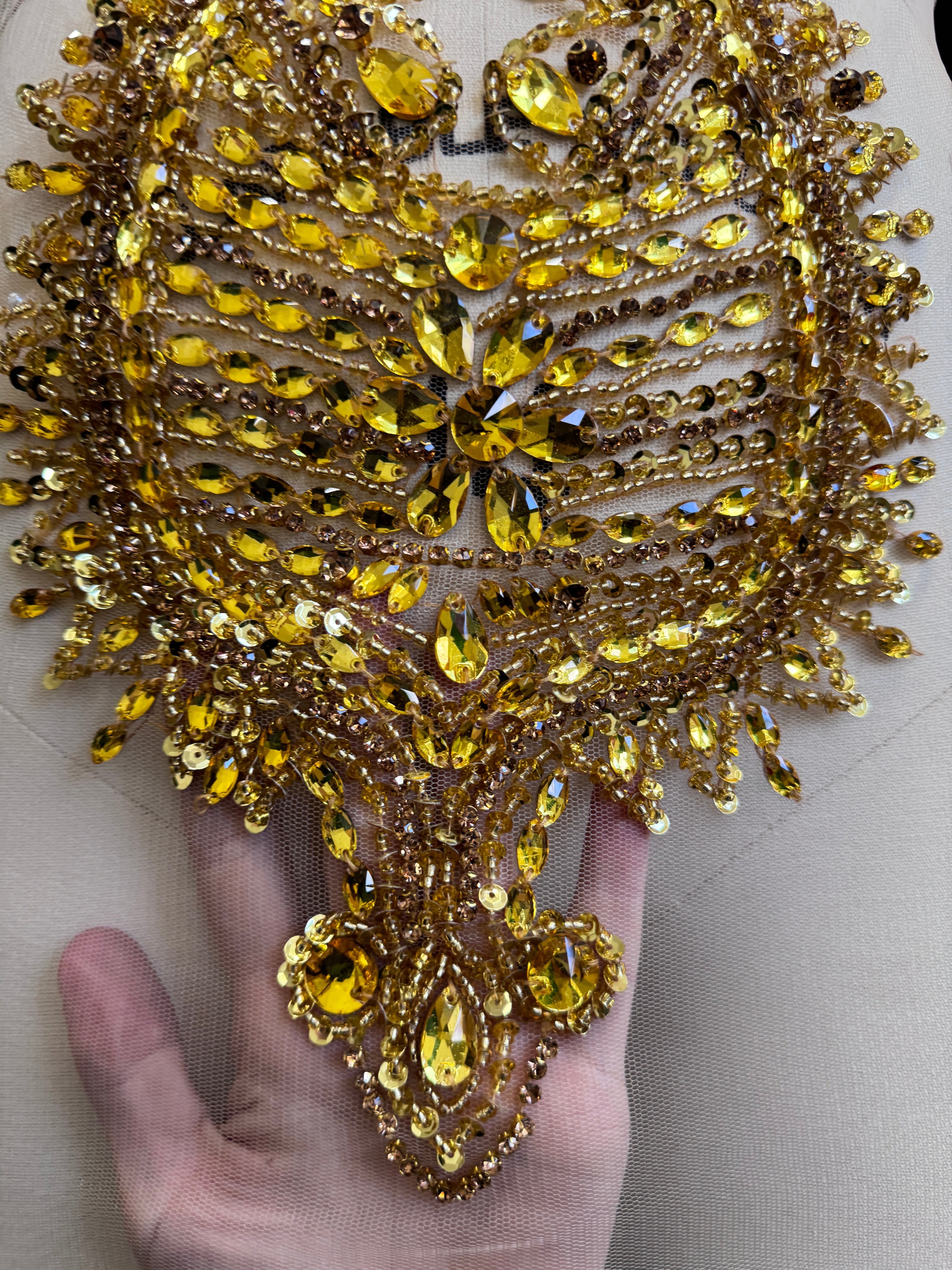 Nico Gold Rhinestone Bodice Applique, silver rhinestone, dark gold rhinestone, light gold rhinestone, 