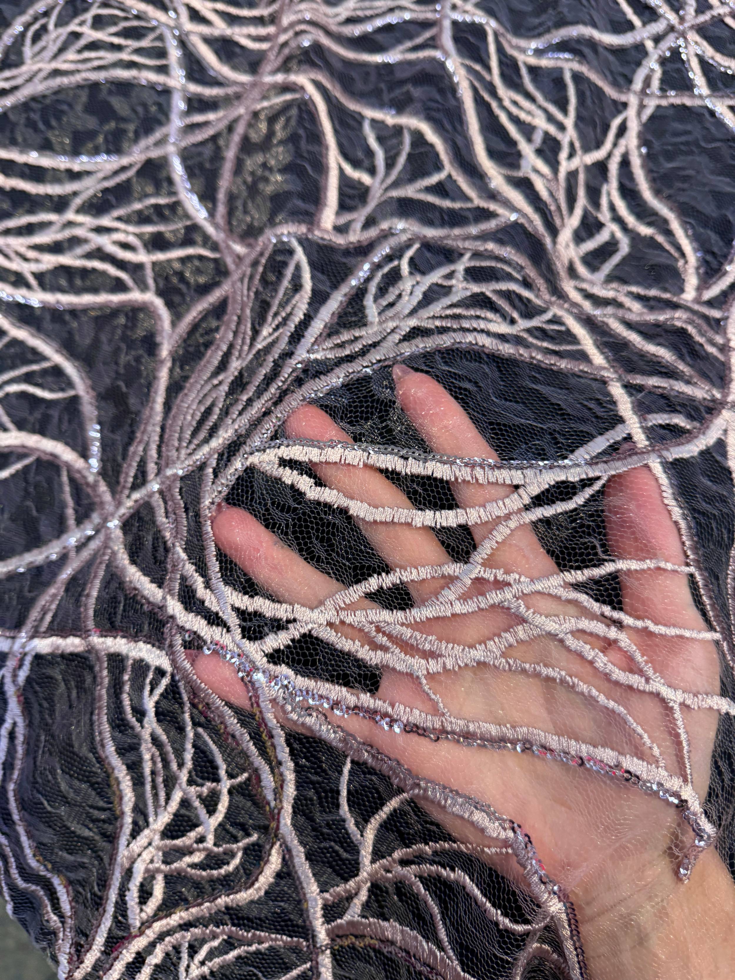 Mauve Infinity Web Sequin Embroidered Mesh, Embroidered Mesh Fabric, Stretch Mesh Lace, Sequin Embroidered Fabric, Sheer Sequin Fabric, Web Lace Fabric, Infinity Lace Fabric