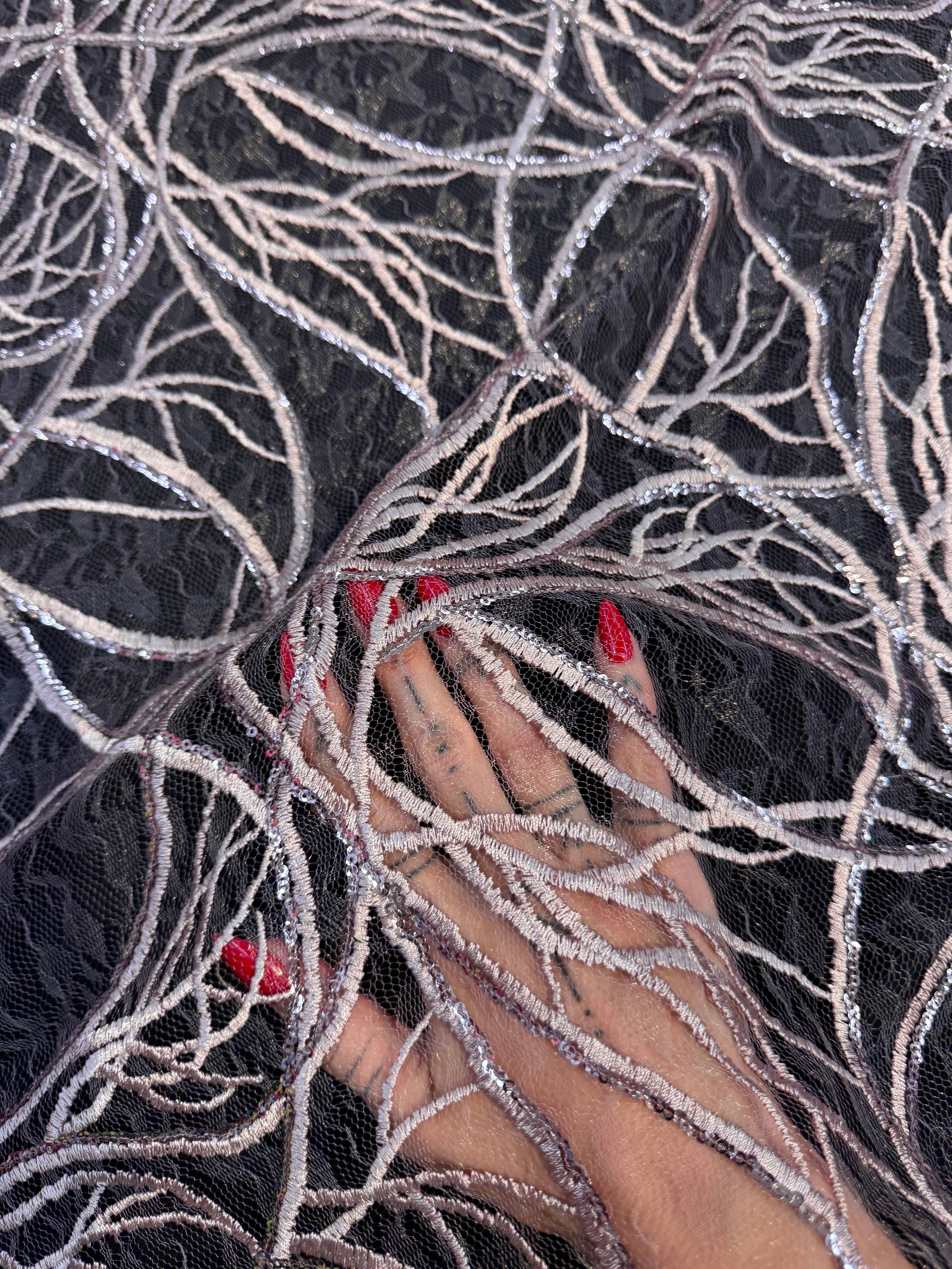 Mauve Infinity Web Sequin Embroidered Mesh, Kiki Sewing Store, Kiki Luxury Fabric, Cheap Fabric Store, Kiki Textiles, Kiki Textile by the Yard, Kiki Textile USA
