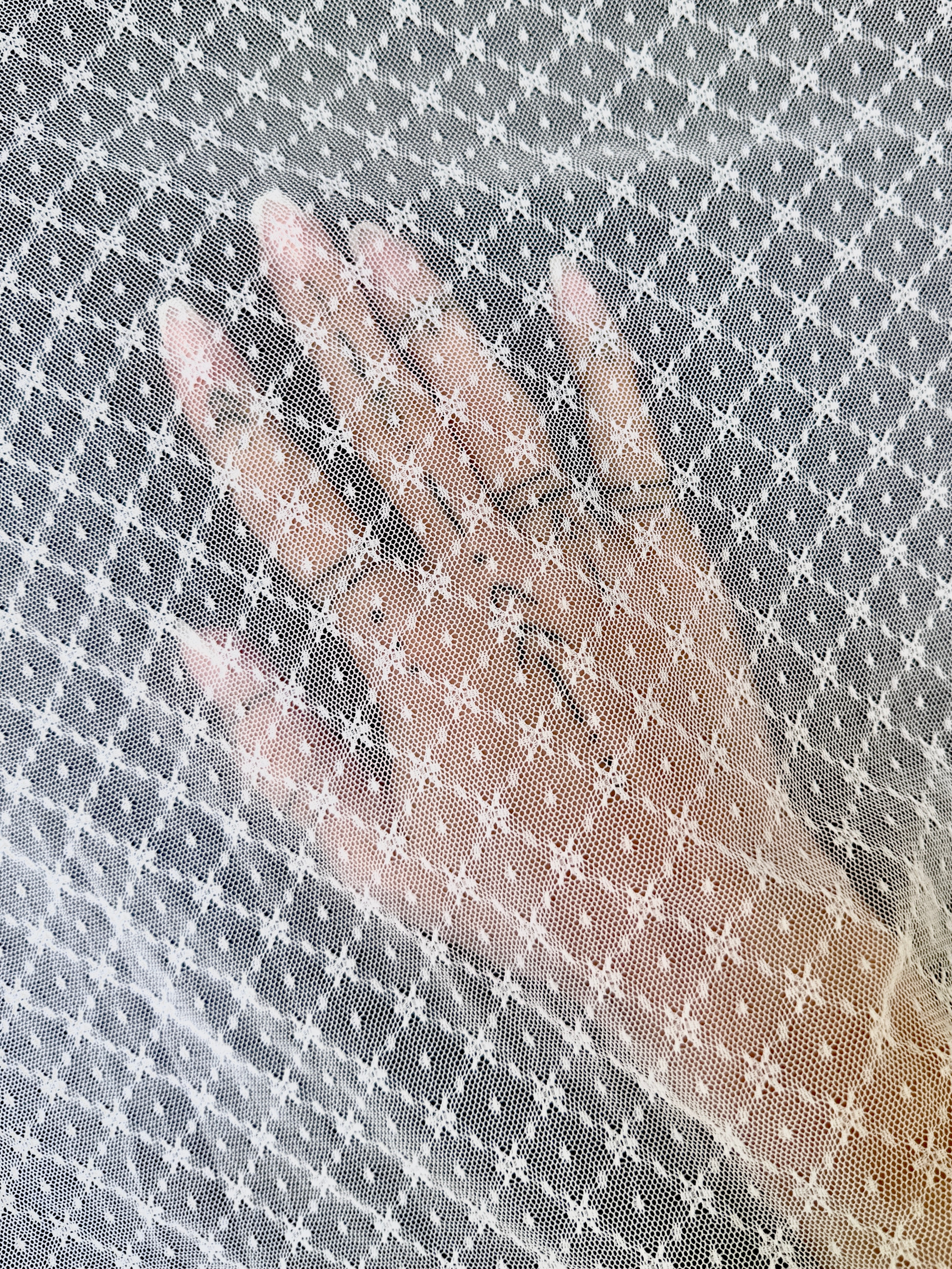 Off White Geo Floral Delicate Nylon Mesh Lace, shop fabrics online, sewing, fabric store, sewing store, cheap fabric store, kiki textiles, textile by the yard