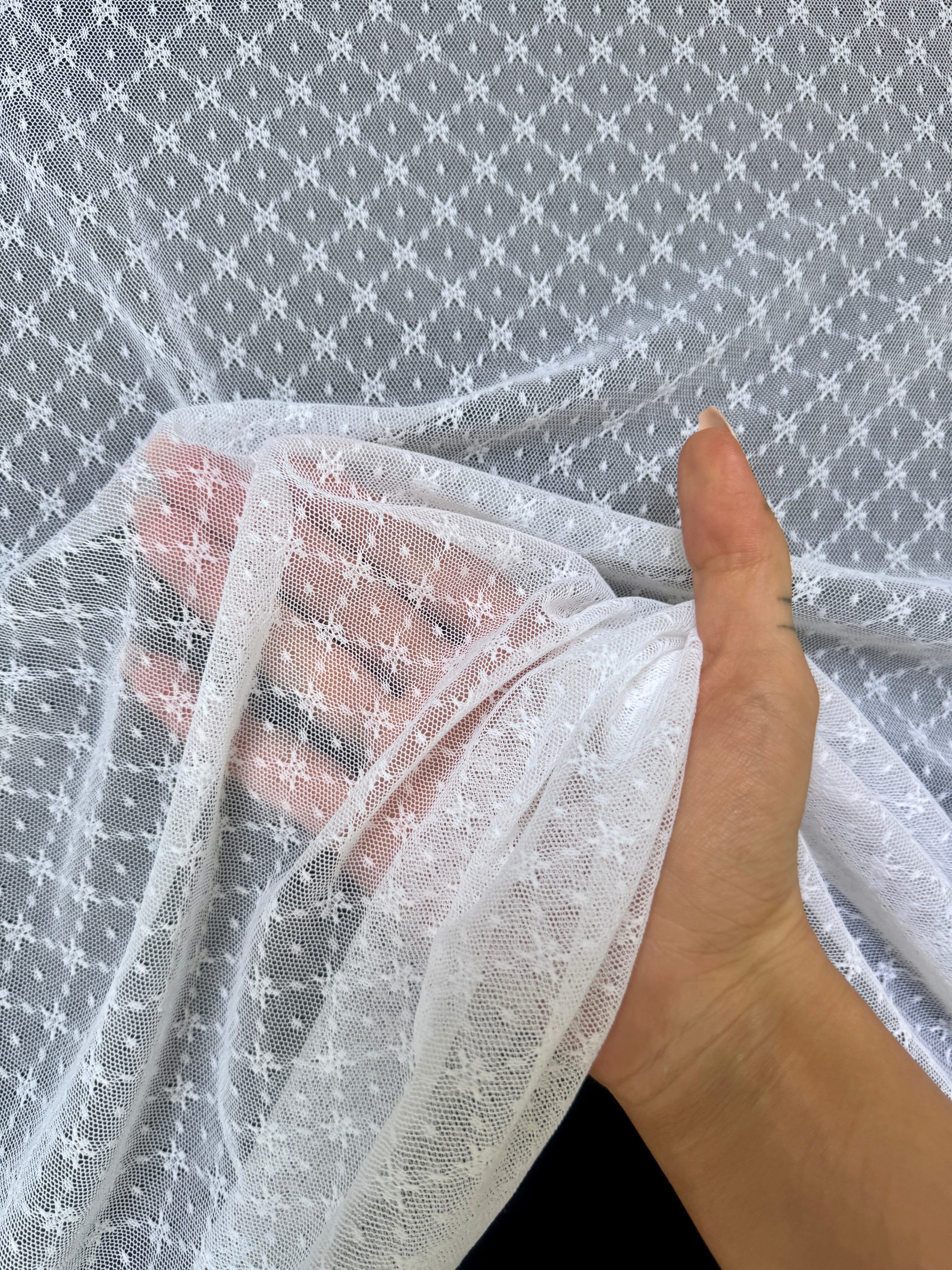 Off White Geo Floral Delicate Nylon Mesh Lace, Off White Mesh, Nylon lace mesh, lace mesh for woman, lace mesh for bride, lace mesh on sale, lace mesh on discount