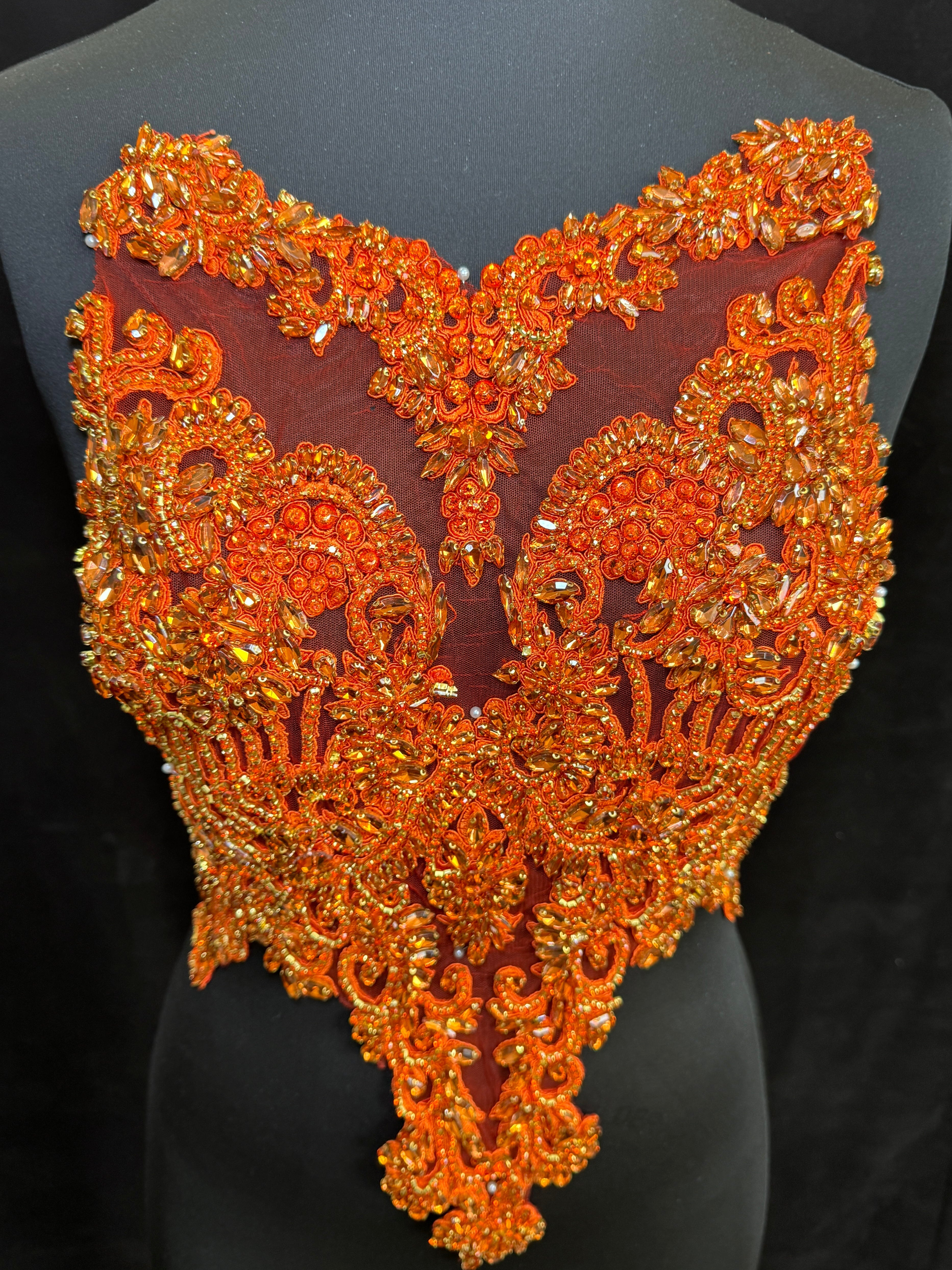 Alex Orange Rhinestone Bodice, dark orange rhinestone, rust rhinestone, light orange rhinestone,  