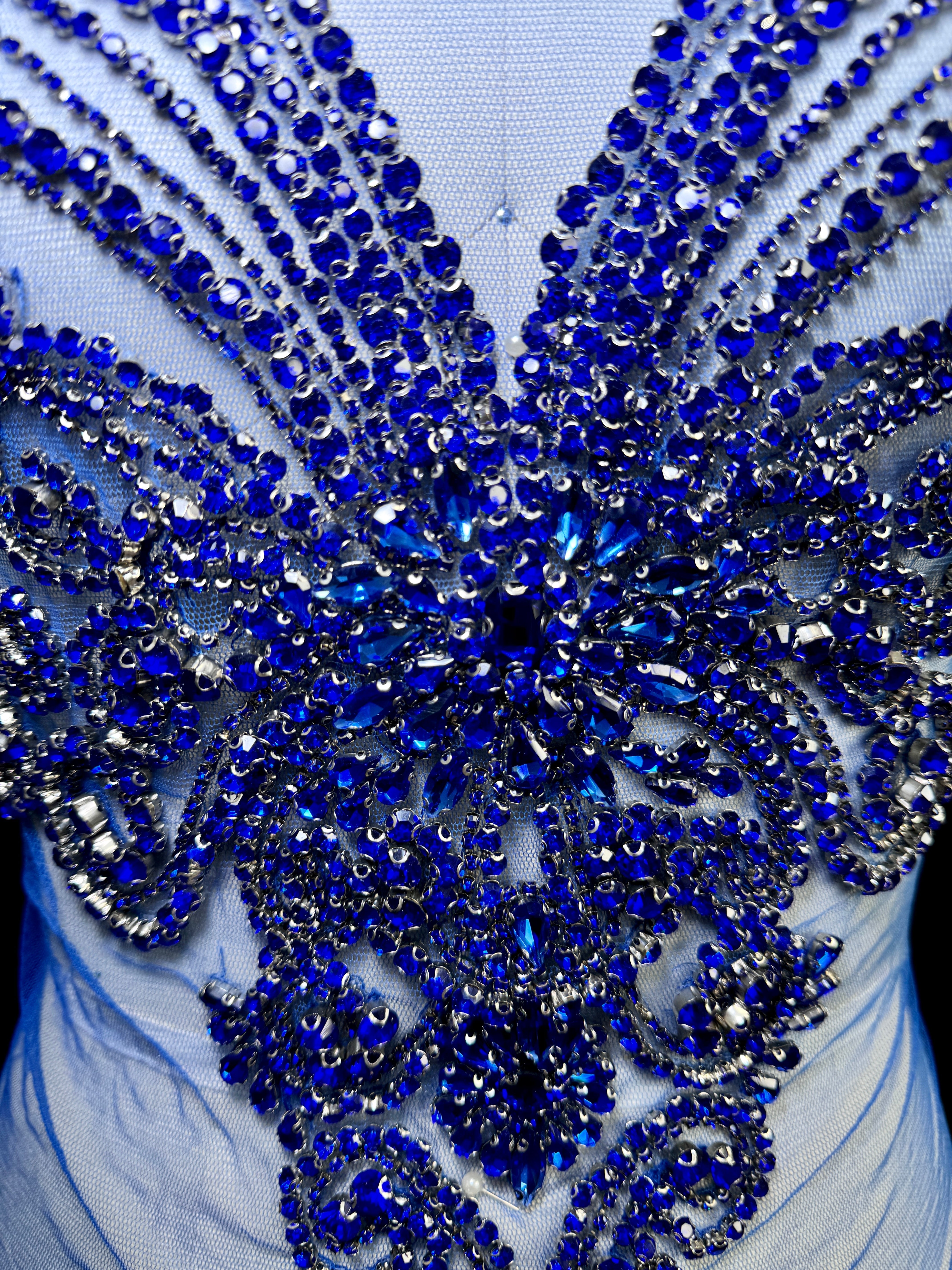 Amy Royal Blue Rhinestone Bodice Applique, blue rhinestone, dark blue rhinestone, light blue rhinestone,