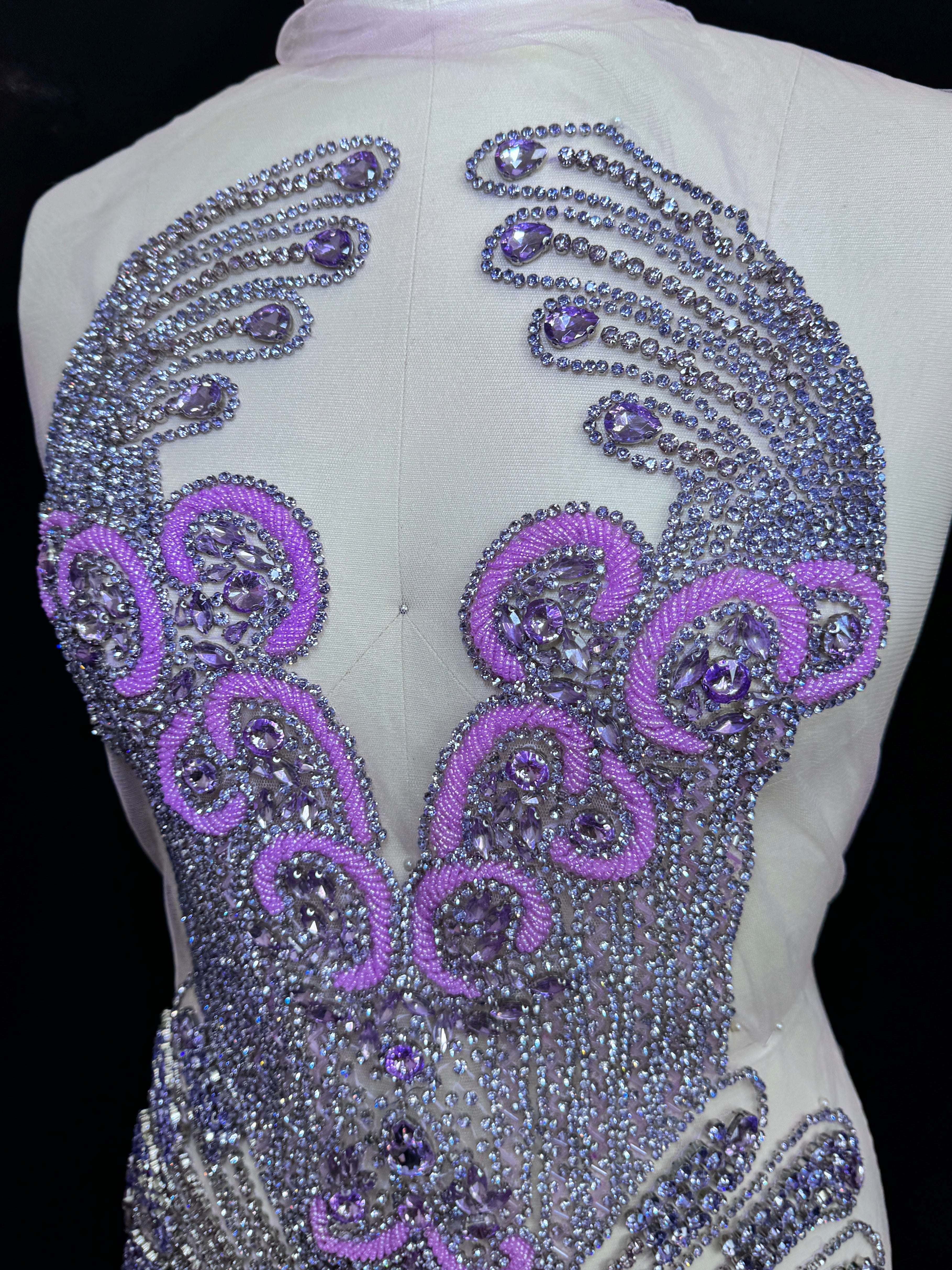 Tina Lavender Rhinestone Bodice Applique, purple rhinestone, dark purple rhinestone, light purple rhinestone,  