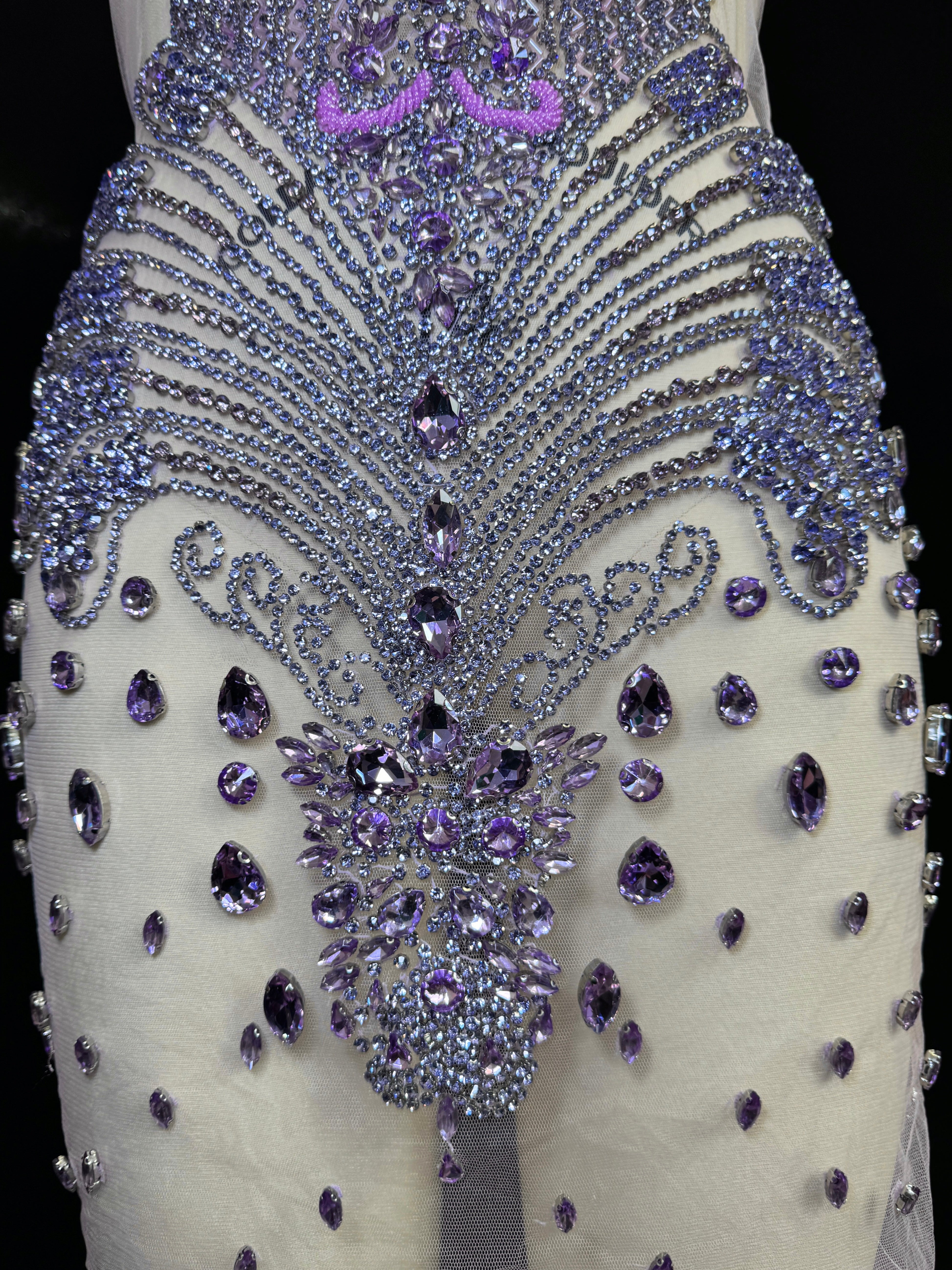 Tina Lavender Rhinestone Bodice Applique, purple rhinestone, dark purple rhinestone, light purple rhinestone,  