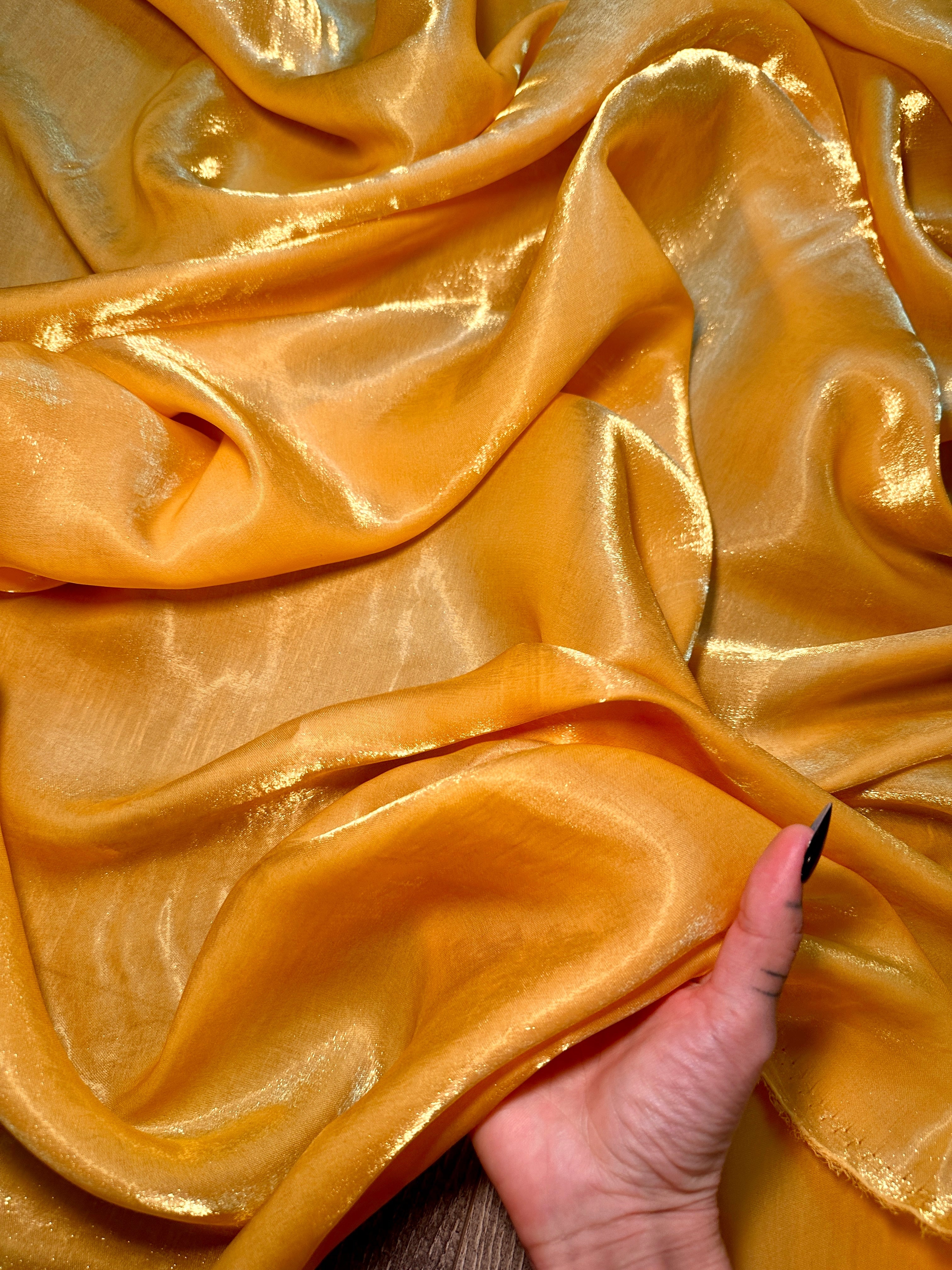 Golden Yellow Water Liquid Shimmery Chiffon, Fabric Store, Sewing Store, Cheap Fabric Store, Kiki Textiles, Textile by the Yard