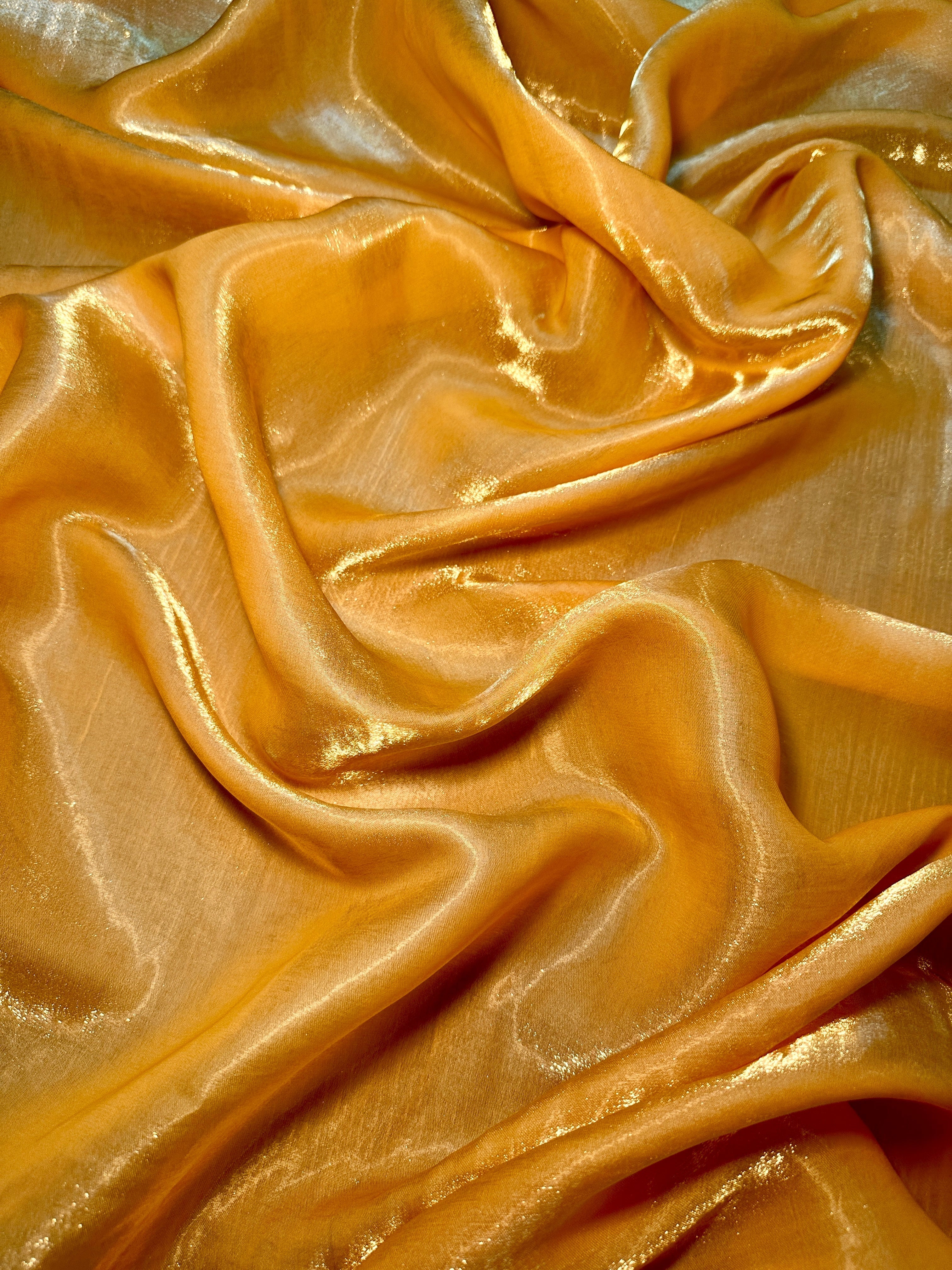 Golden Yellow Water Liquid Shimmery Chiffon, Premium Glittery Chiffon, Wet Chiffon, Shimmery Chiffon, Fancy fabric, Luxurious liquid fabric, Chiffon for women
