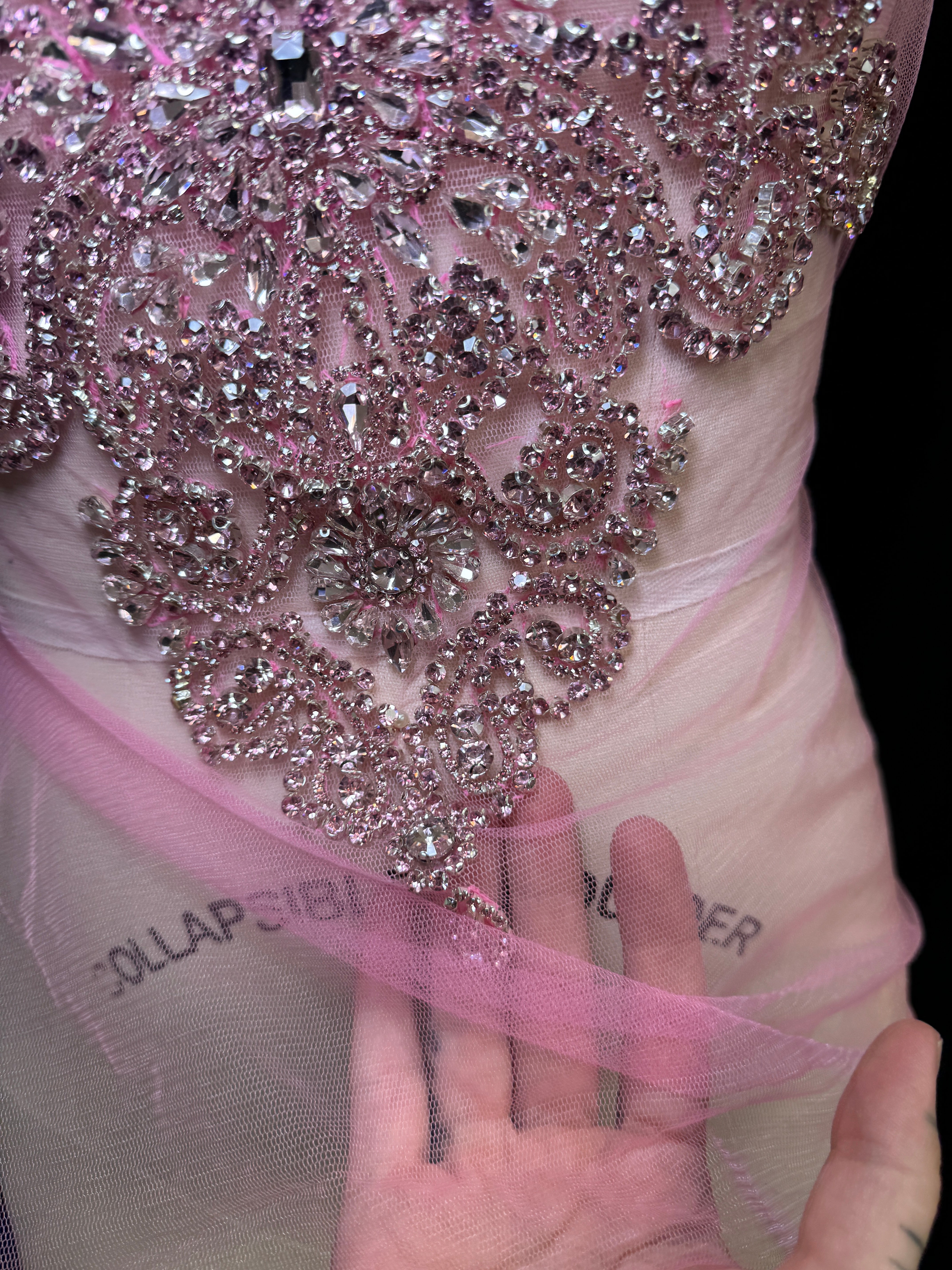 Amy Baby Pink Rhinestone Bodice Applique, pink rhinestone, dark pink rhinestone, light pink rhinestone, 