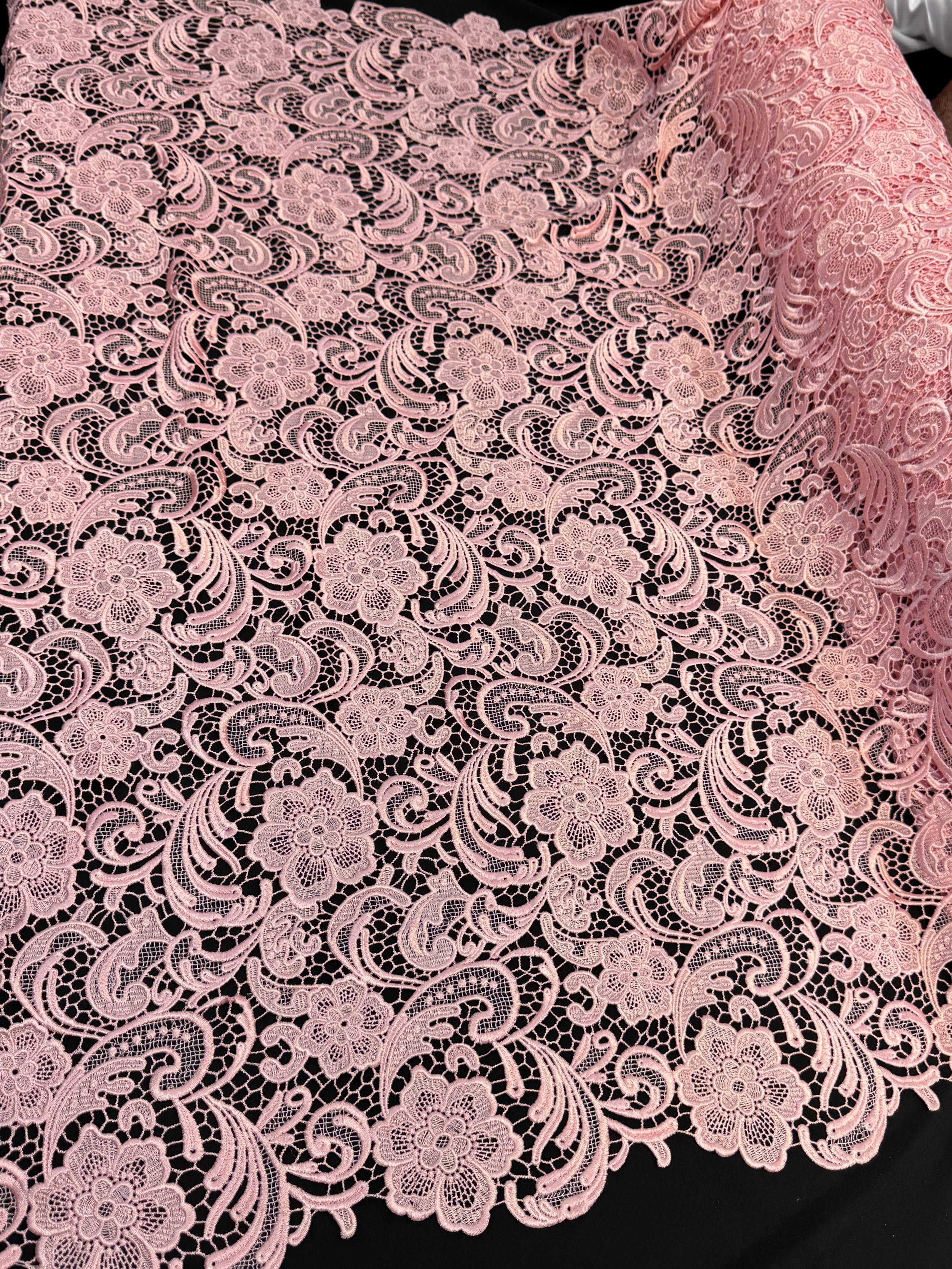 Blush Pink Floral Couture Embroidered Scalloped Guipure, Embroidered Floral Lace, Scalloped Lace Fabric, Couture Lace Fabric, Floral Embroidered Lace, Bridal Lace Fabric