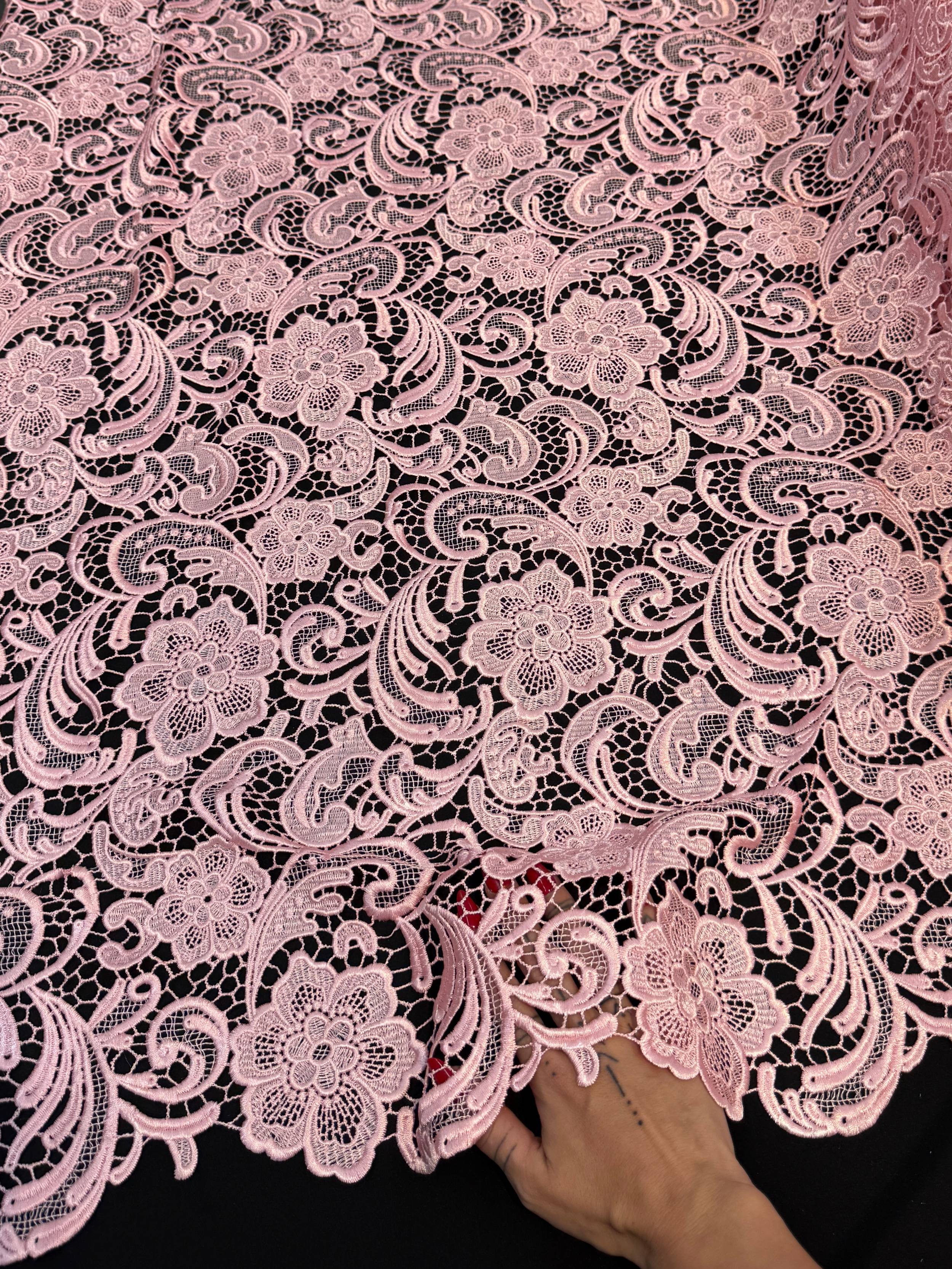 Blush Pink Floral Couture Embroidered Scalloped Guipure, Embroidered Floral Lace, Scalloped Lace Fabric, Couture Lace Fabric, Floral Embroidered Lace, Bridal Lace Fabric