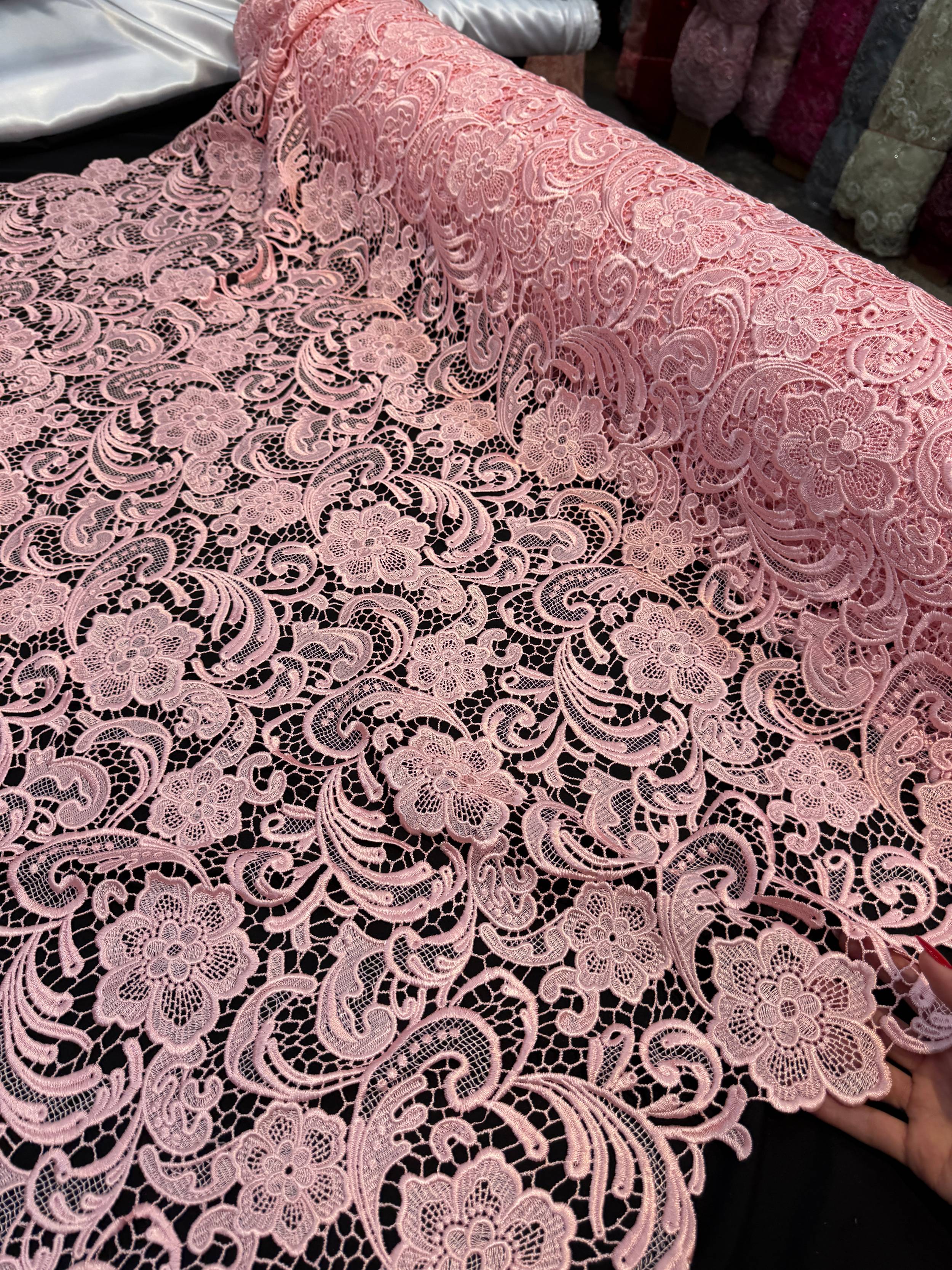 Blush Pink Floral Couture Embroidered Scalloped Guipure, Kiki Sewing Store, Kiki Luxury Fabric, Cheap Fabric Store, Kiki Textiles, Kiki Textile by the Yard, Kiki Textile USA