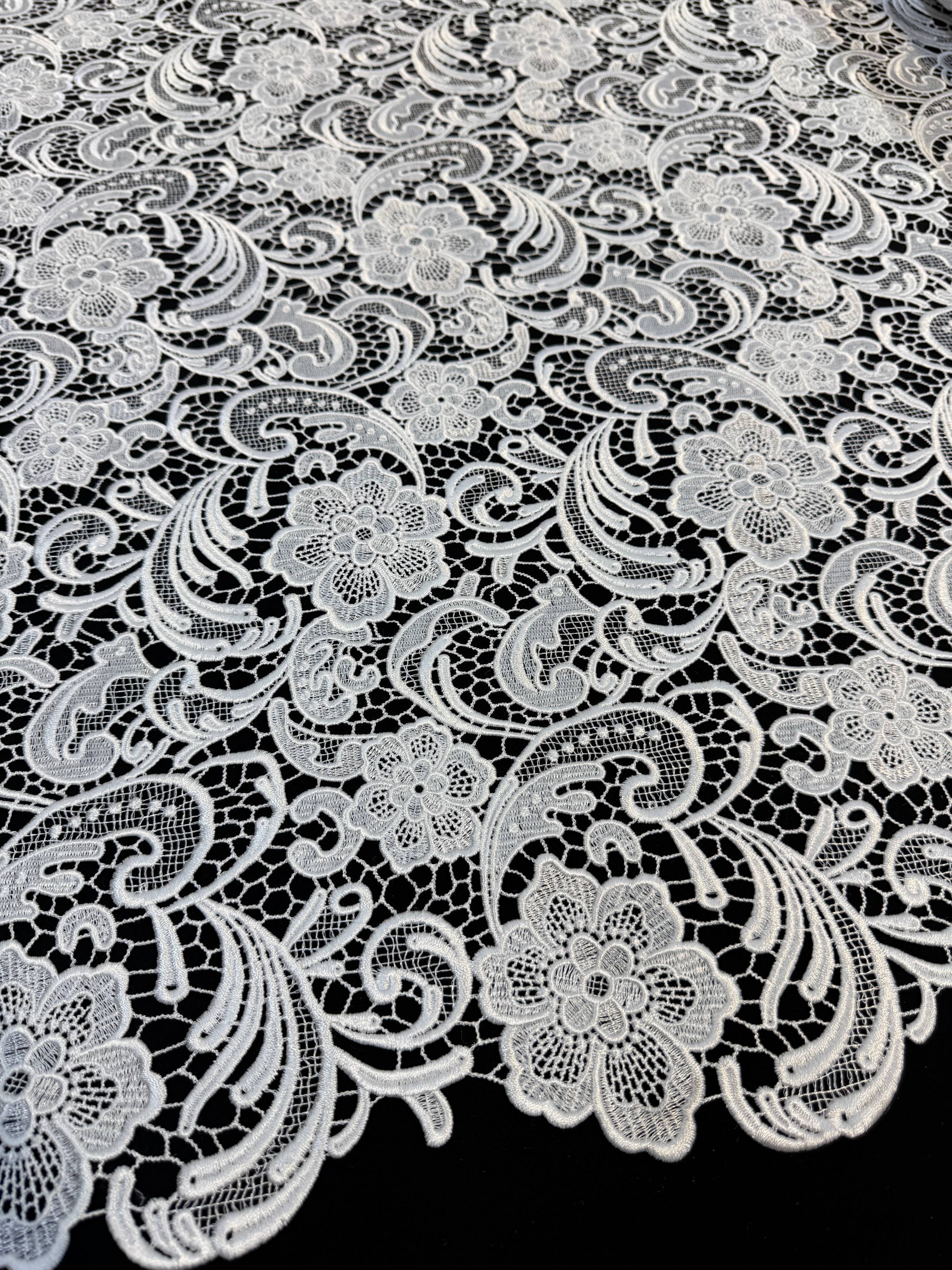 Off White Floral Couture Embroidered Scalloped Guipure, Embroidered Floral Lace, Scalloped Lace Fabric, Couture Lace Fabric, Floral Embroidered Lace, Bridal Lace Fabric