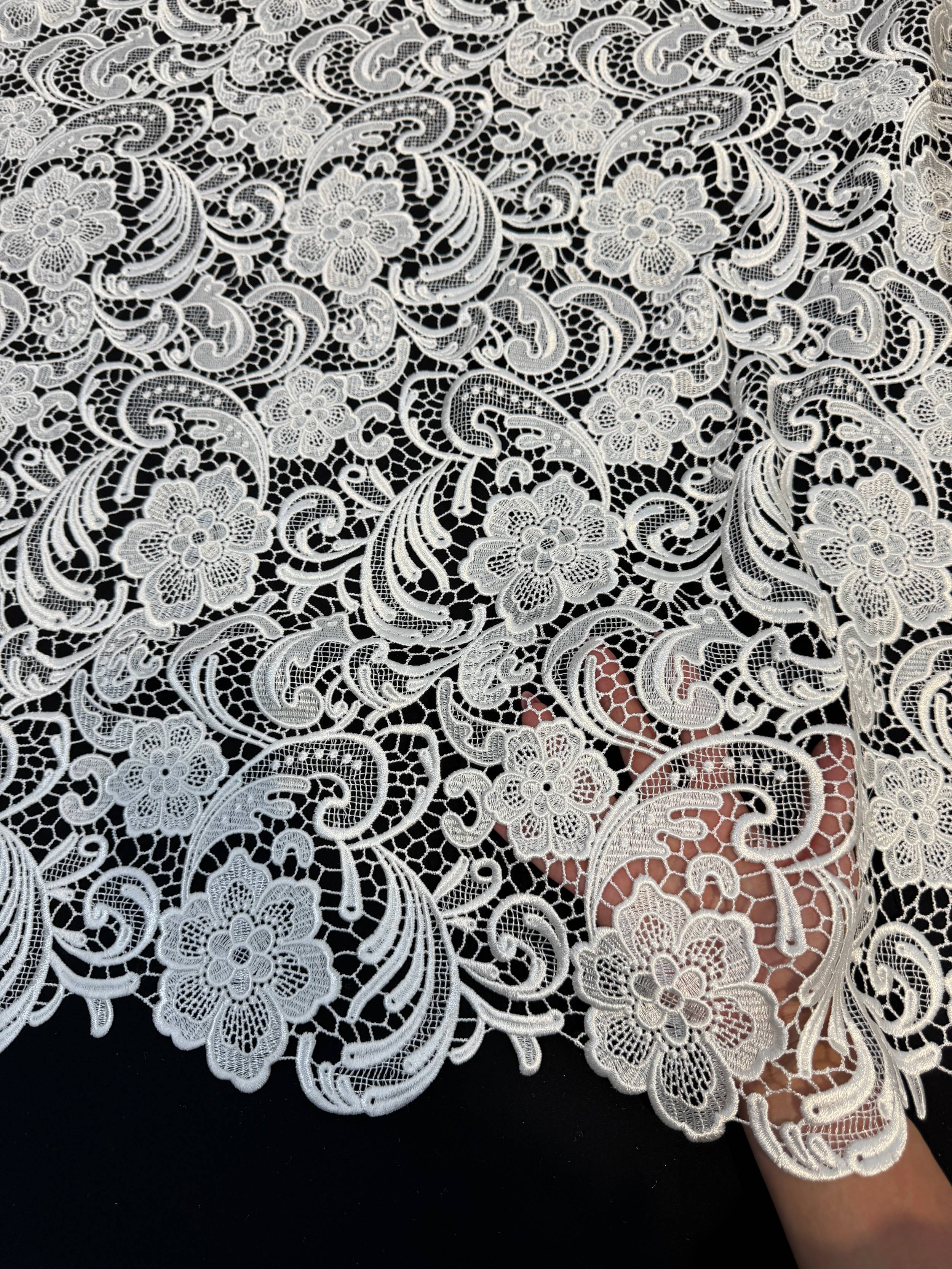 Off White Floral Couture Embroidered Scalloped Guipure, Kiki Sewing Store, Kiki Luxury Fabric, Cheap Fabric Store, Kiki Textiles, Kiki Textile by the Yard, Kiki Textile USA