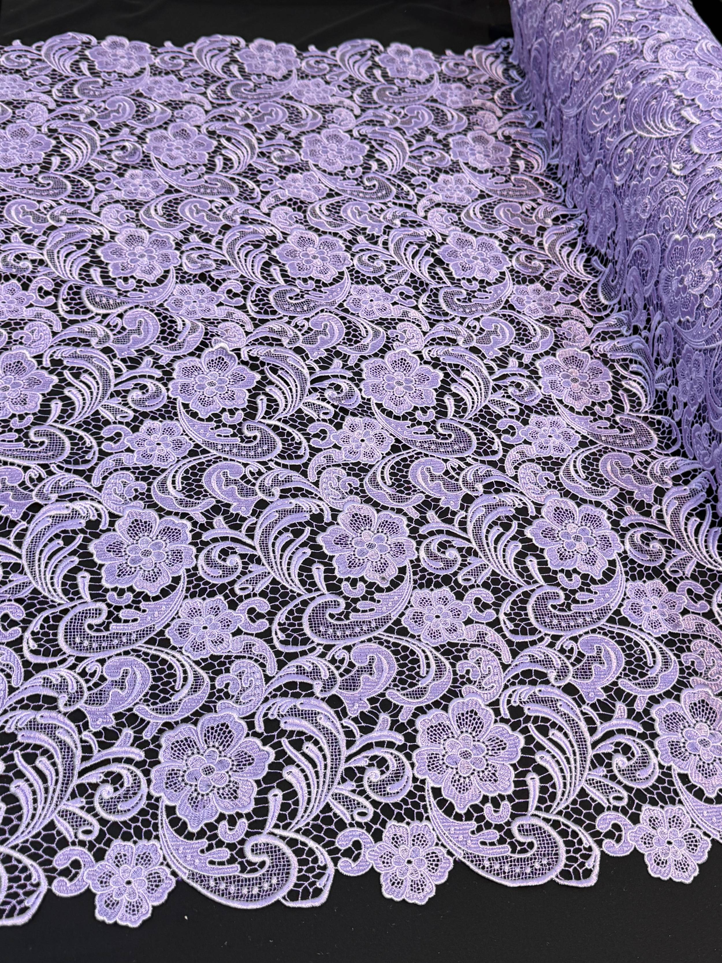 Lavender Floral Couture Embroidered Scalloped Guipure, Embroidered Floral Lace, Scalloped Lace Fabric, Couture Lace Fabric, Floral Embroidered Lace, Bridal Lace Fabric
