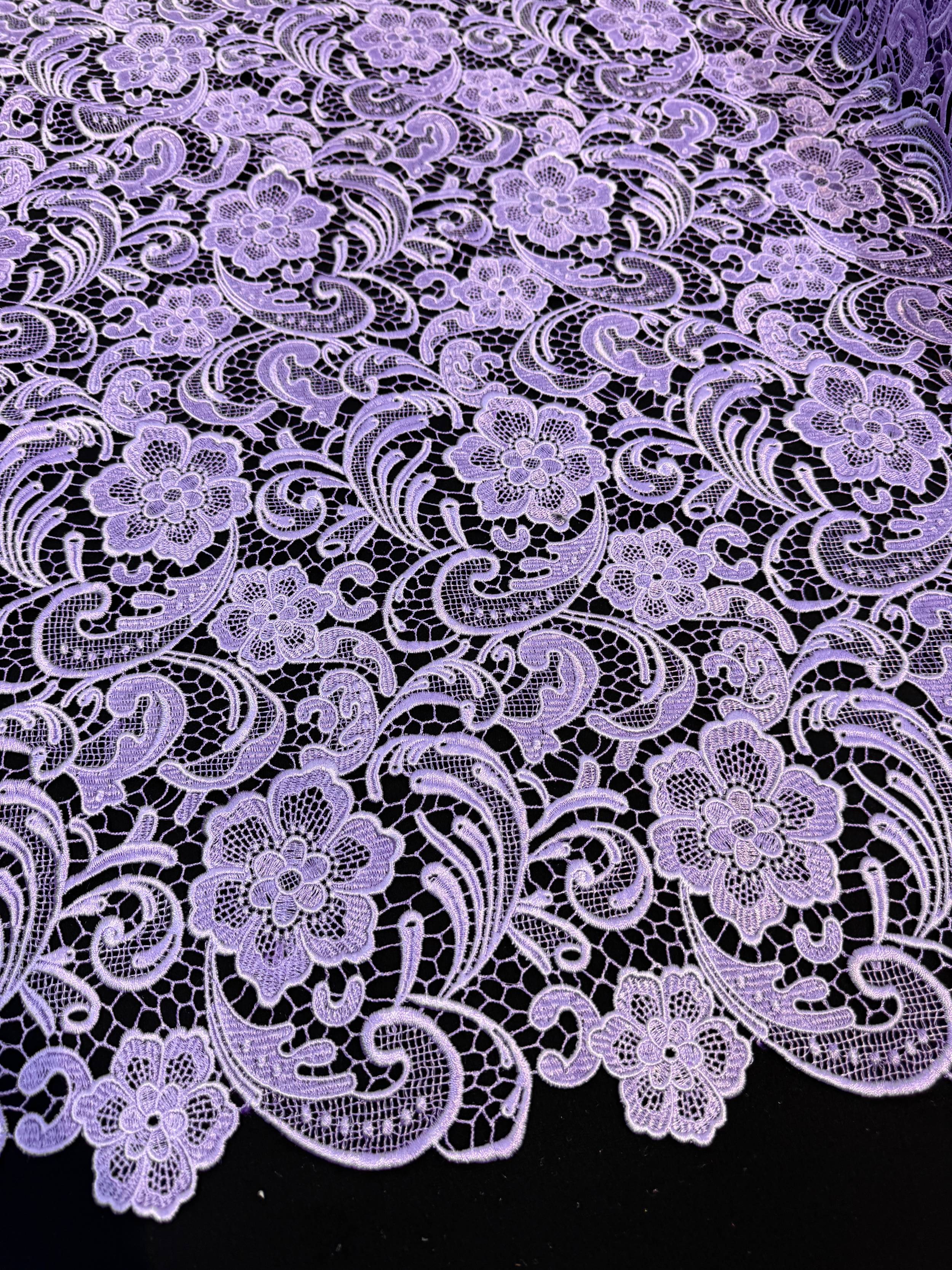 Lavender Floral Couture Embroidered Scalloped Guipure, Embroidered Floral Lace, Scalloped Lace Fabric, Couture Lace Fabric, Floral Embroidered Lace, Bridal Lace Fabric