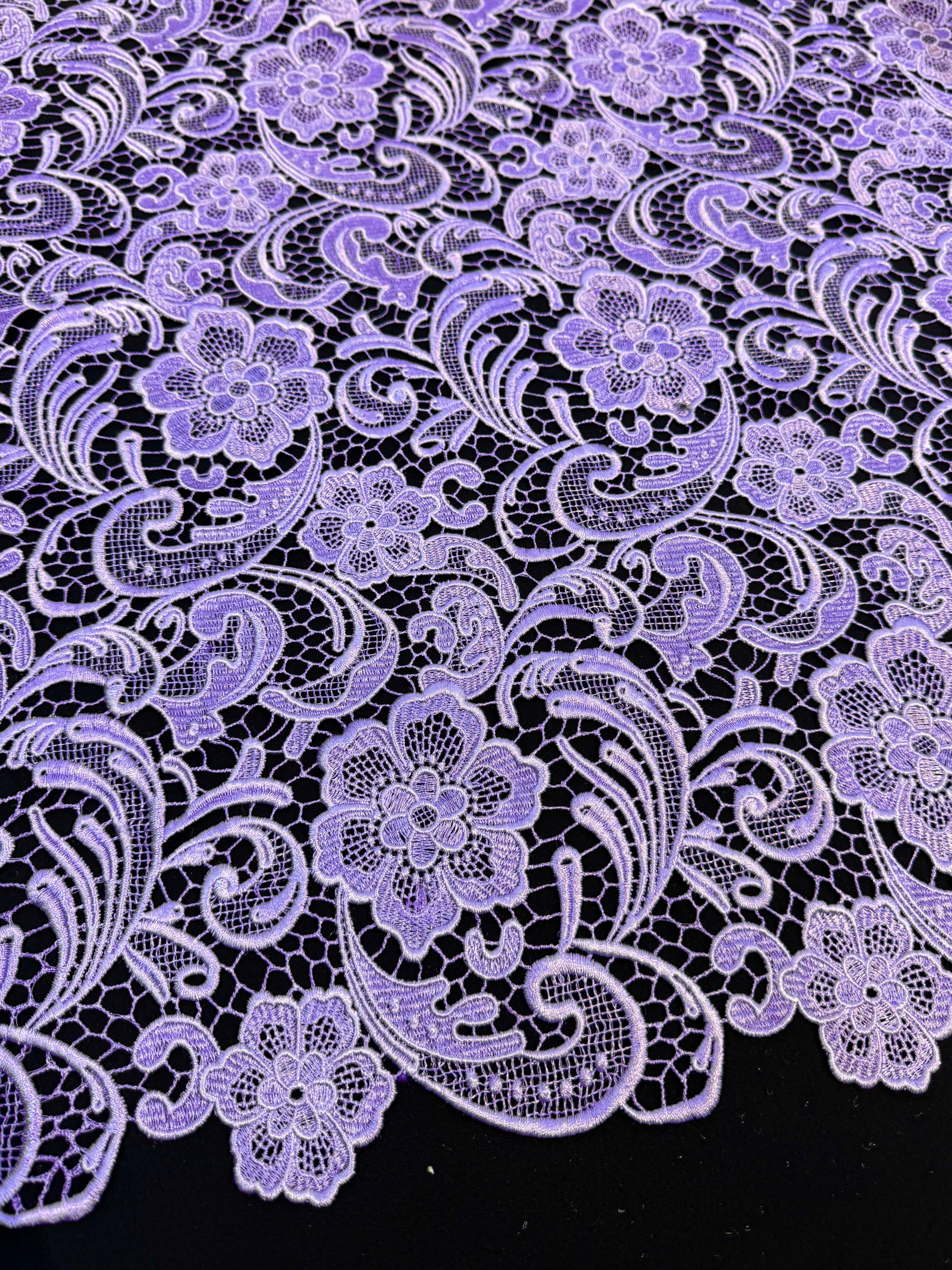 Lavender Floral Couture Embroidered Scalloped Guipure, Embroidered Floral Lace, Scalloped Lace Fabric, Couture Lace Fabric, Floral Embroidered Lace, Bridal Lace Fabric