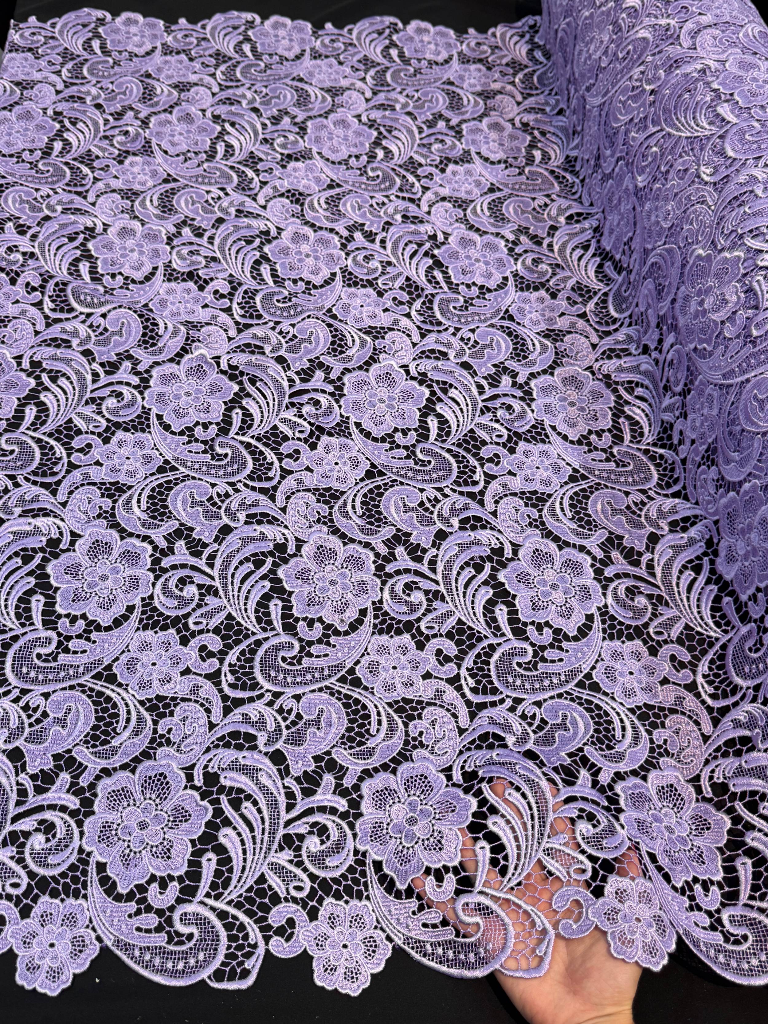 Lavender Floral Couture Embroidered Scalloped Guipure, Kiki Sewing Store, Kiki Luxury Fabric, Cheap Fabric Store, Kiki Textiles, Kiki Textile by the Yard, Kiki Textile USA