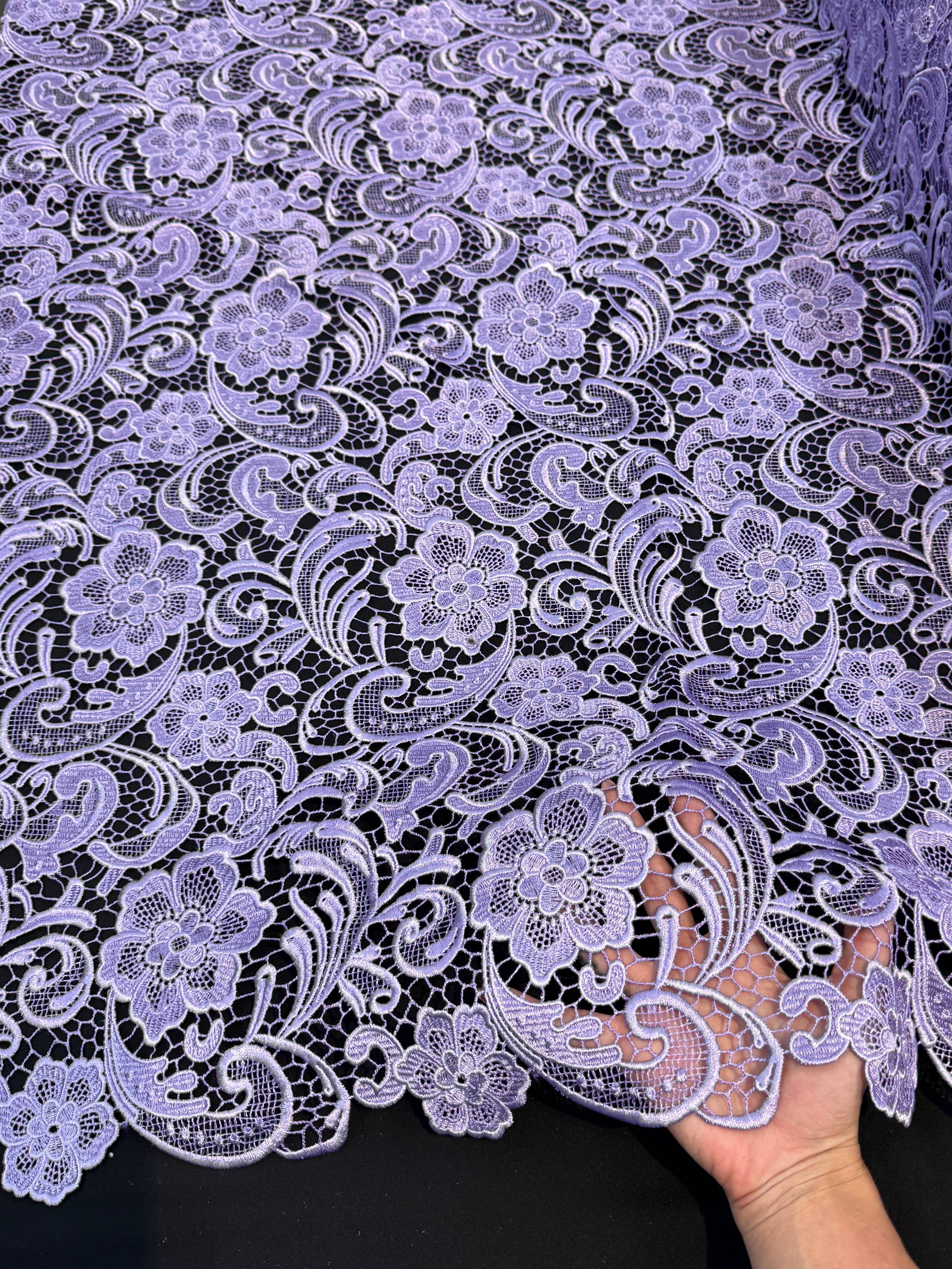 Lavender Floral Couture Embroidered Scalloped Guipure, Kiki Sewing Store, Kiki Luxury Fabric, Cheap Fabric Store, Kiki Textiles, Kiki Textile by the Yard, Kiki Textile USA