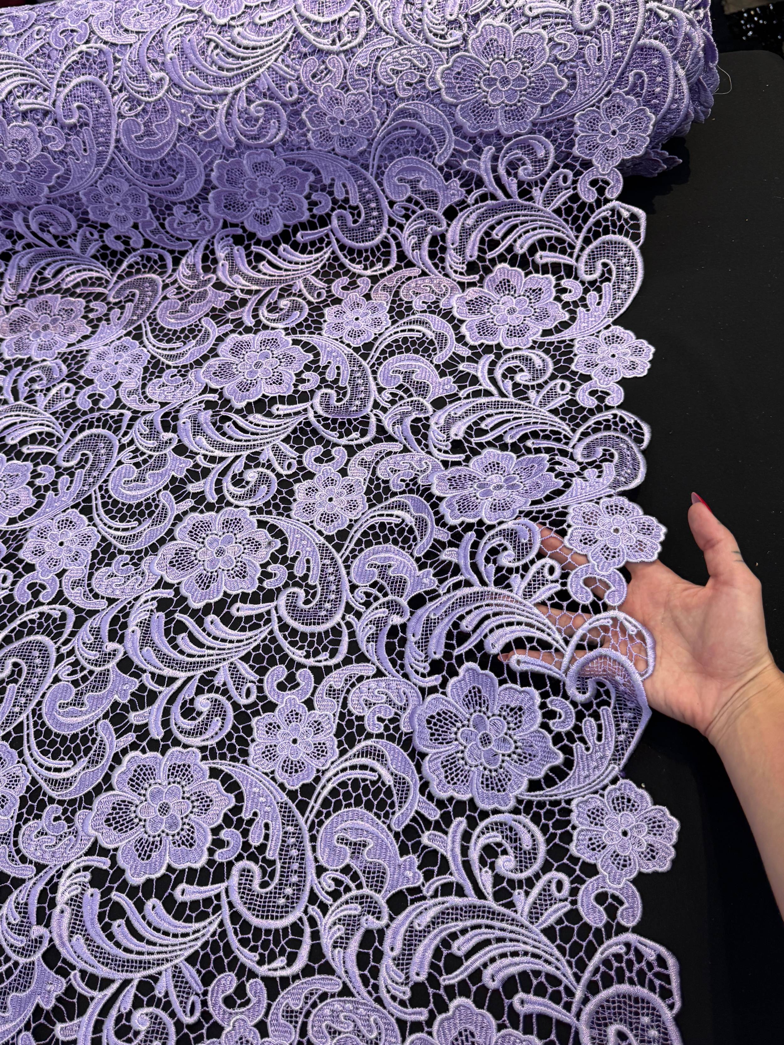 Lavender Floral Couture Embroidered Scalloped Guipure, Kiki Sewing Store, Kiki Luxury Fabric, Cheap Fabric Store, Kiki Textiles, Kiki Textile by the Yard, Kiki Textile USA