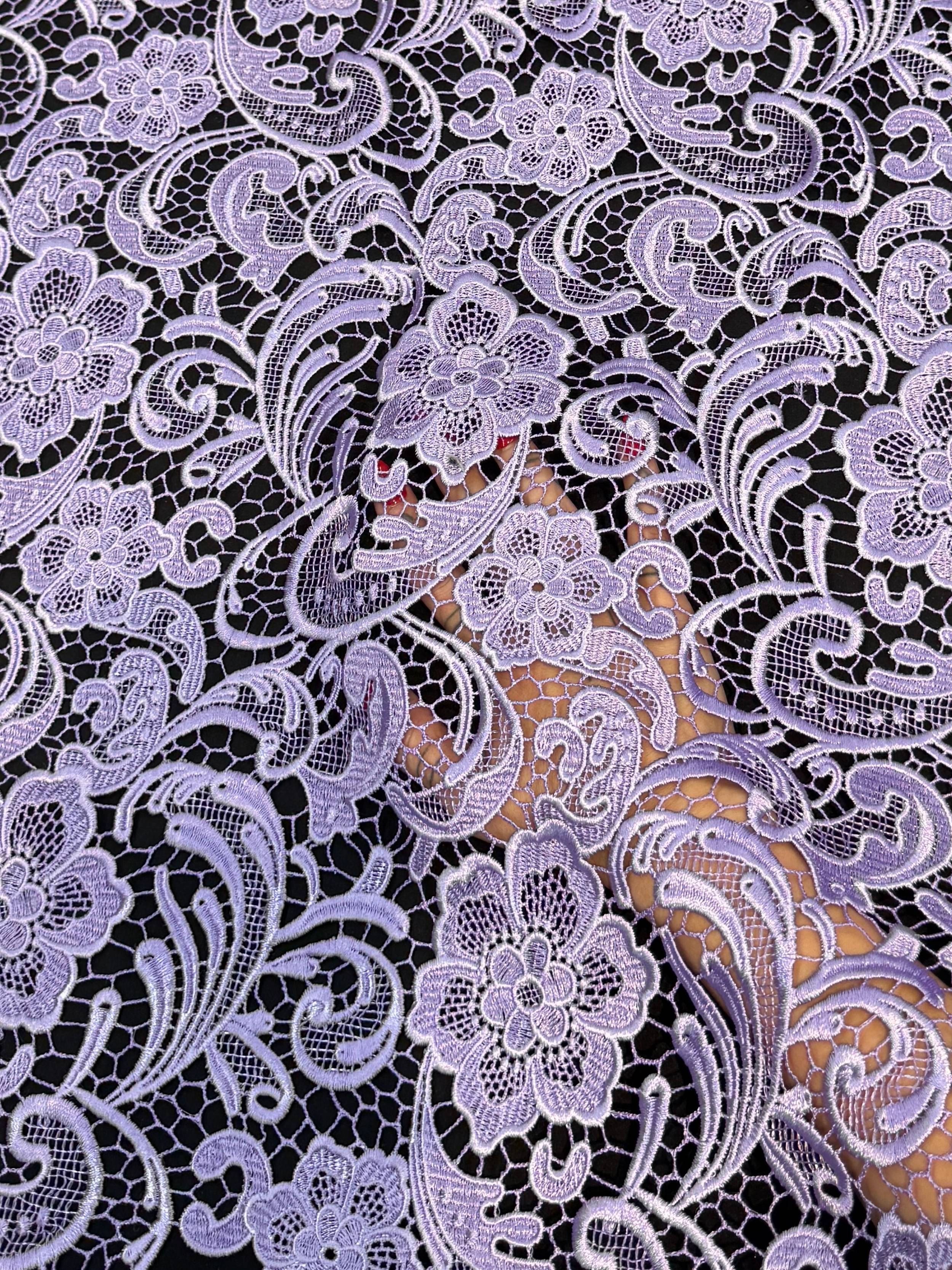 Lavender Floral Couture Embroidered Scalloped Guipure, Embroidered Floral Lace, Scalloped Lace Fabric, Couture Lace Fabric, Floral Embroidered Lace, Bridal Lace Fabric