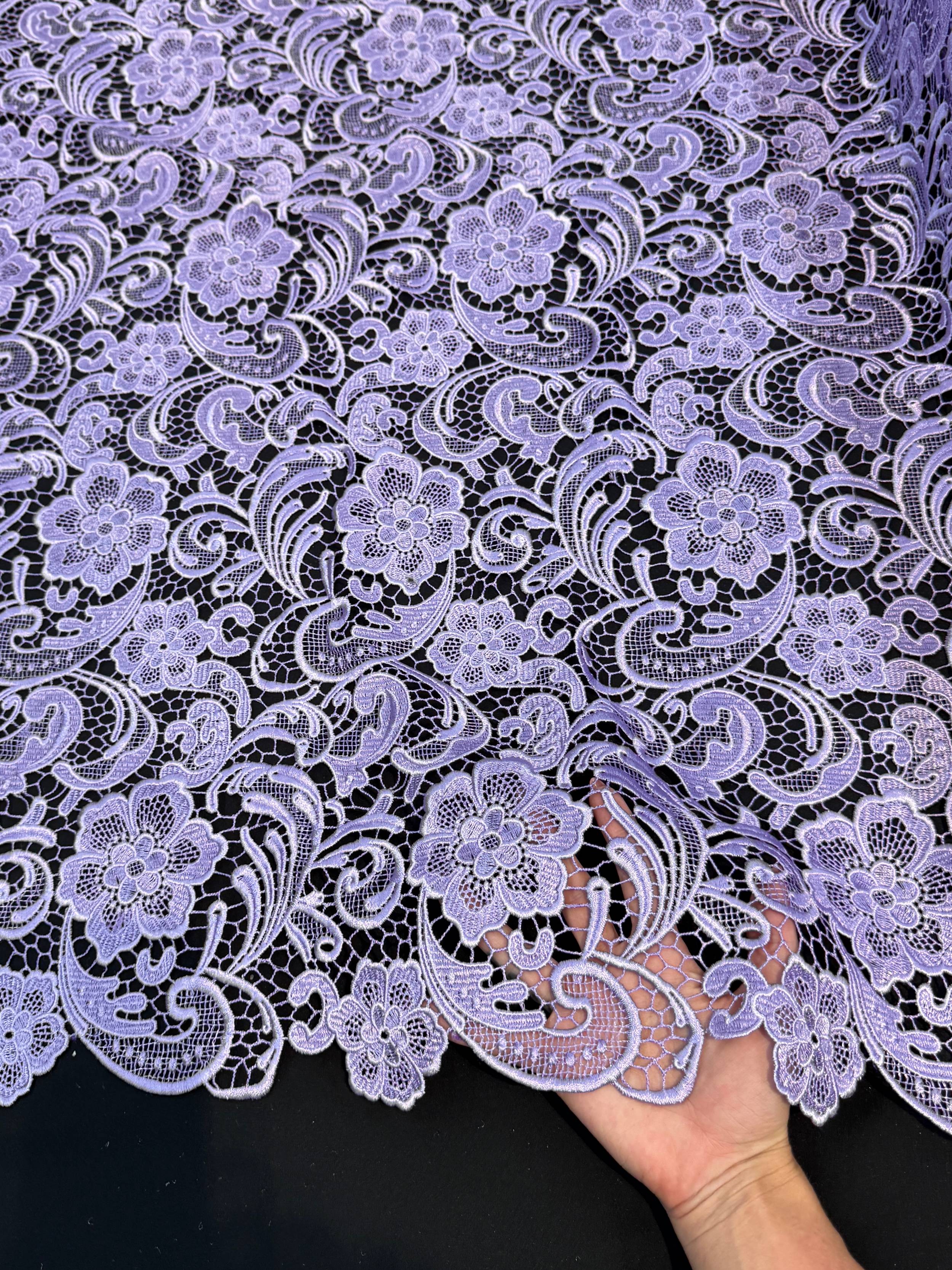 Lavender Floral Couture Embroidered Scalloped Guipure, Kiki Sewing Store, Kiki Luxury Fabric, Cheap Fabric Store, Kiki Textiles, Kiki Textile by the Yard, Kiki Textile USA