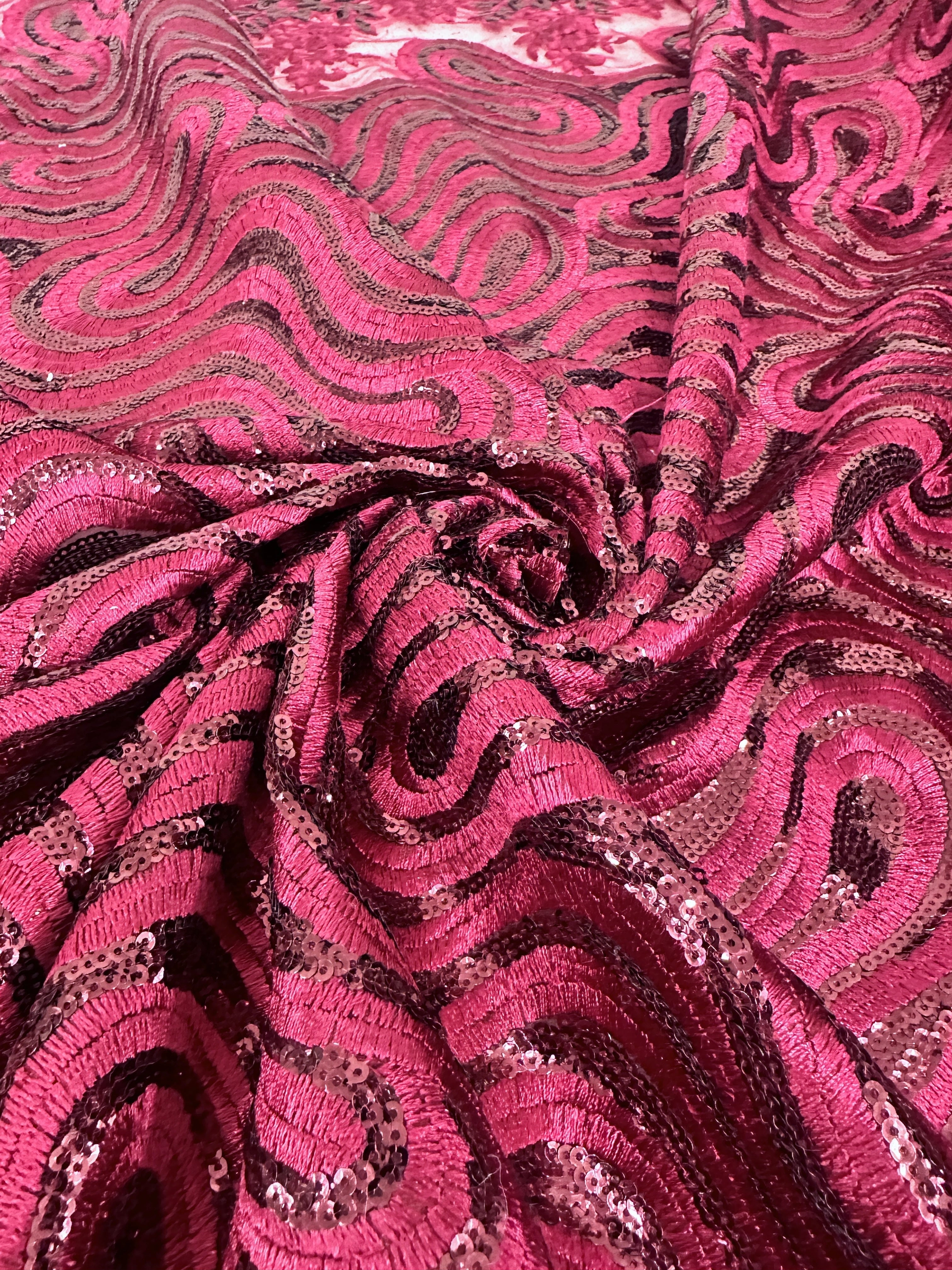 Red Wine Embroidered Sequin Scalloped Lace, Embroidered Lace, Nude Lace Mesh, Lace for Woman, Lace for Bride, Lace on Sale, Lace on Discount