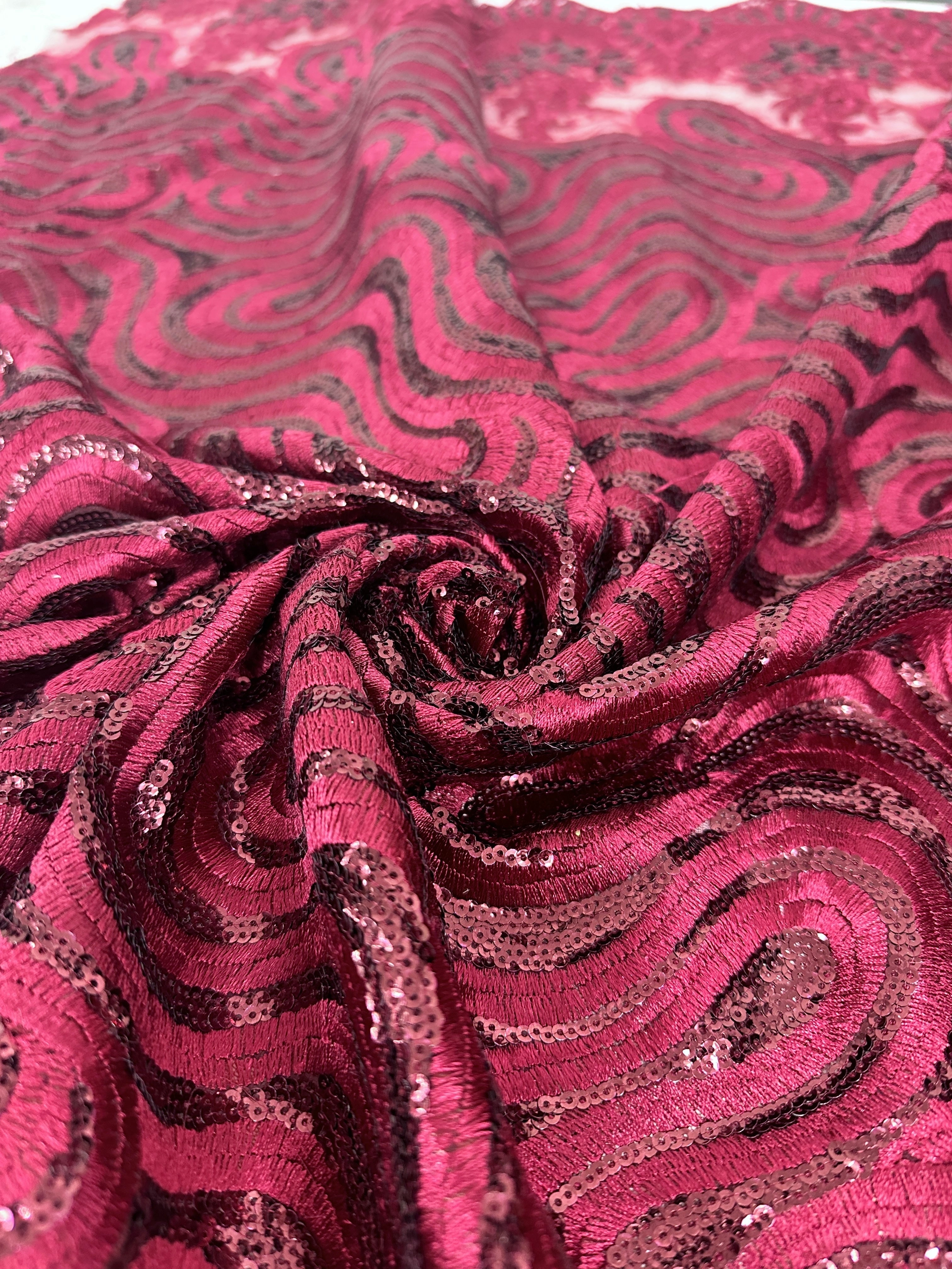 Red Wine Embroidered Sequin Scalloped Lace, Embroidered Lace, Nude Lace Mesh, Lace for Woman, Lace for Bride, Lace on Sale, Lace on Discount