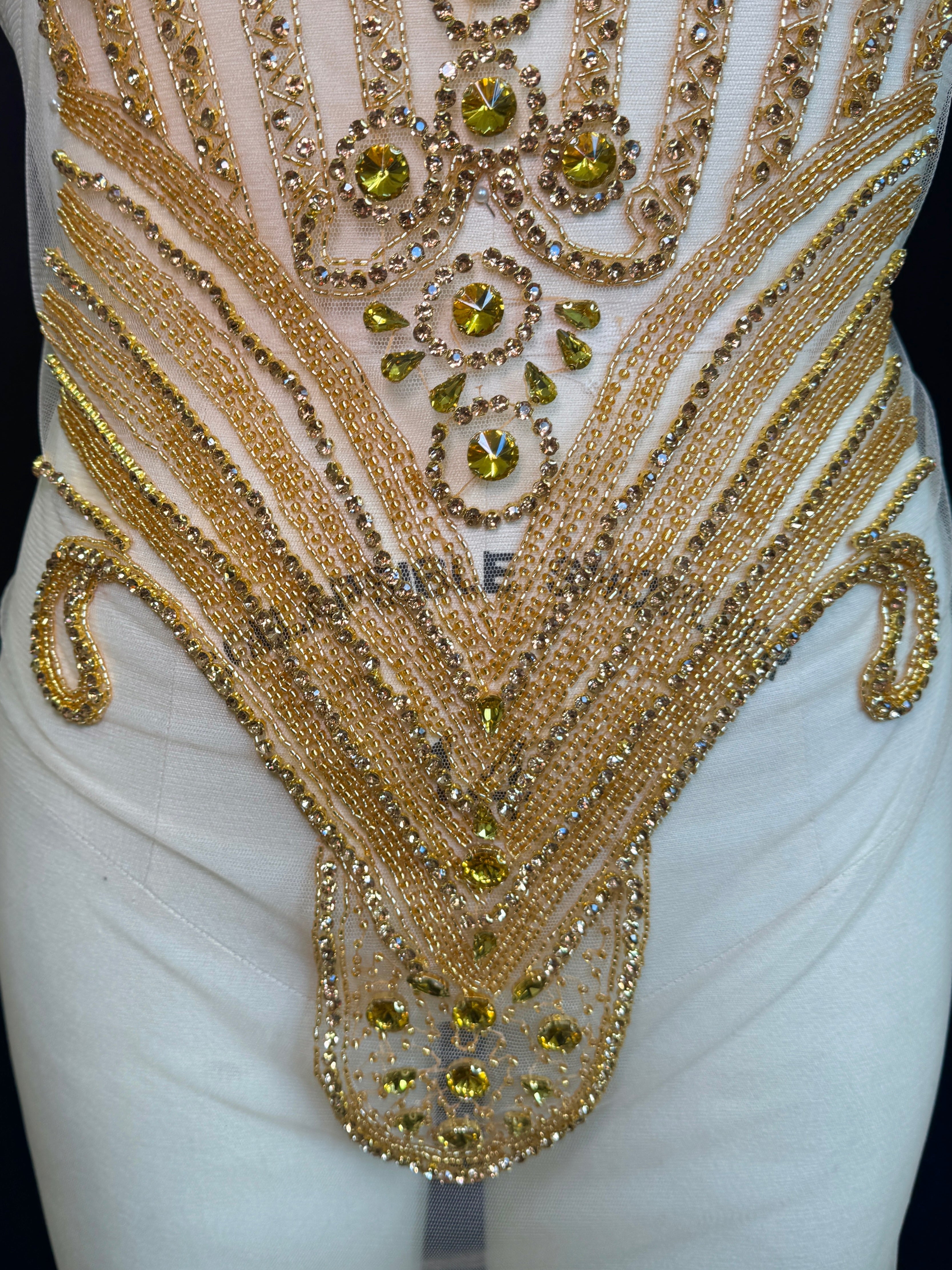 Rachael Gold Rhinestone Bodice Applique, gold rhinestone, dark gold rhinestone, light gold rhinestone,  