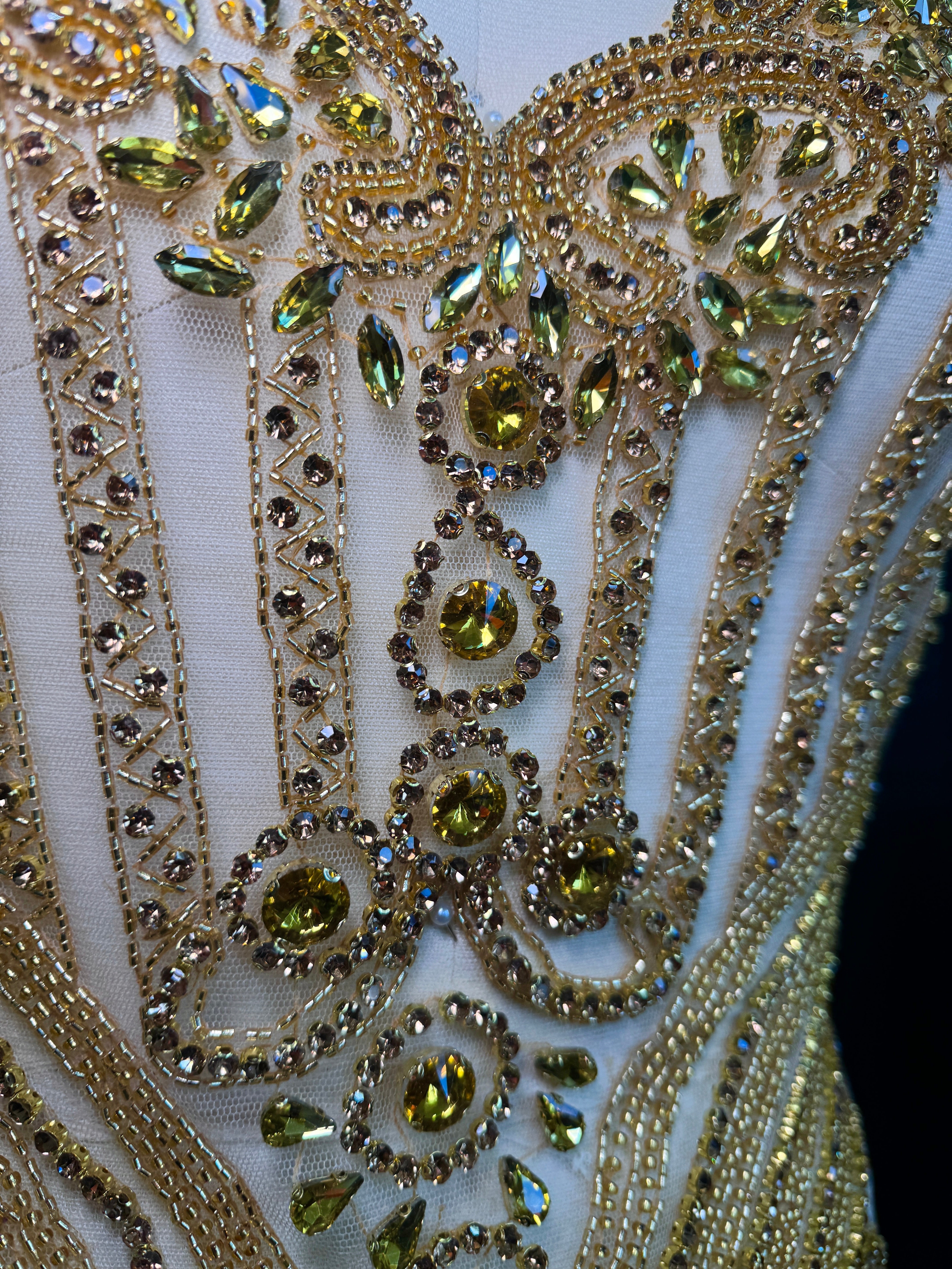 Rachael Gold Rhinestone Bodice Applique, gold rhinestone, dark gold rhinestone, light gold rhinestone,  