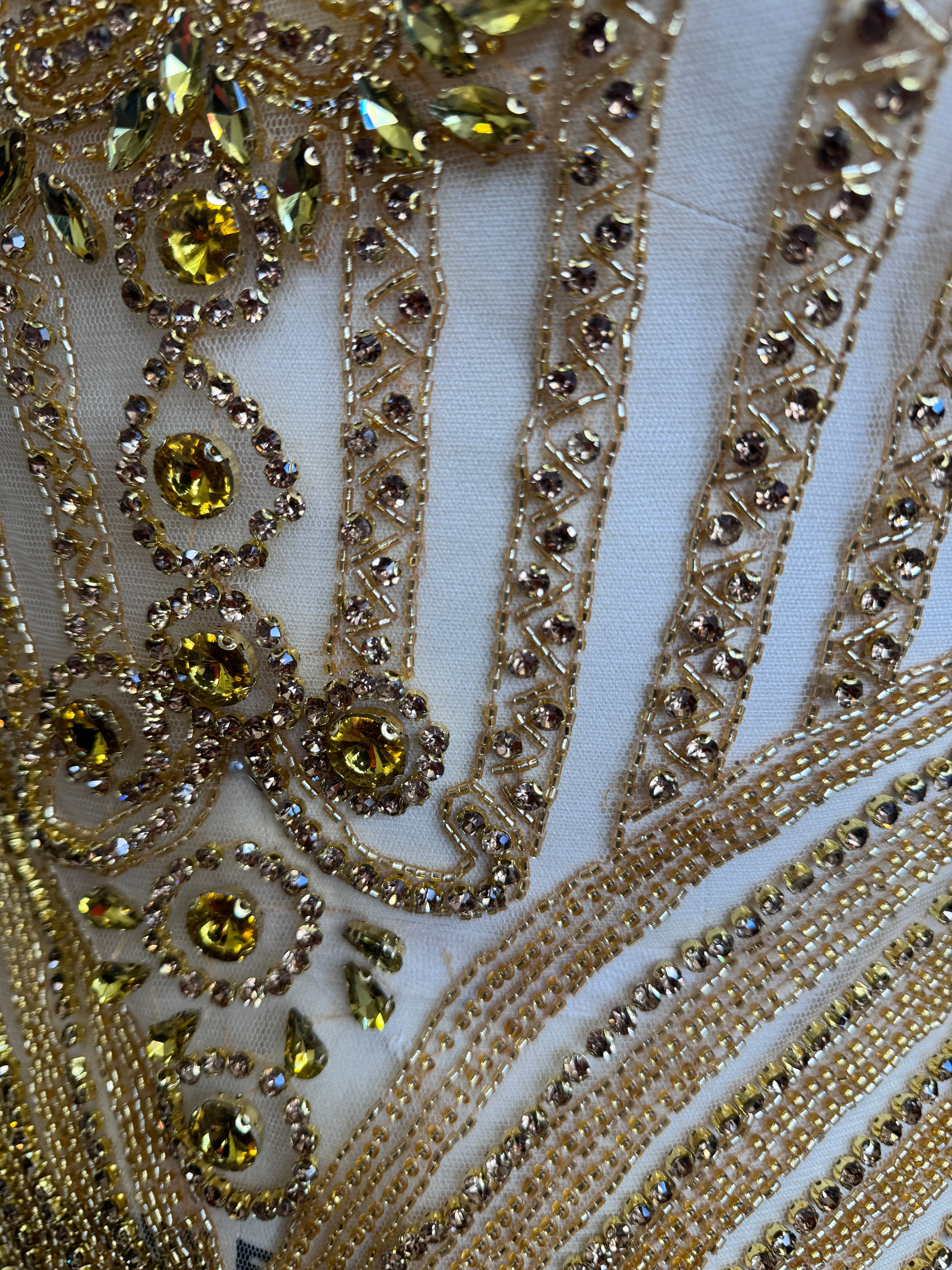 Rachael Gold Rhinestone Bodice Applique, gold rhinestone, dark gold rhinestone, light gold rhinestone,  