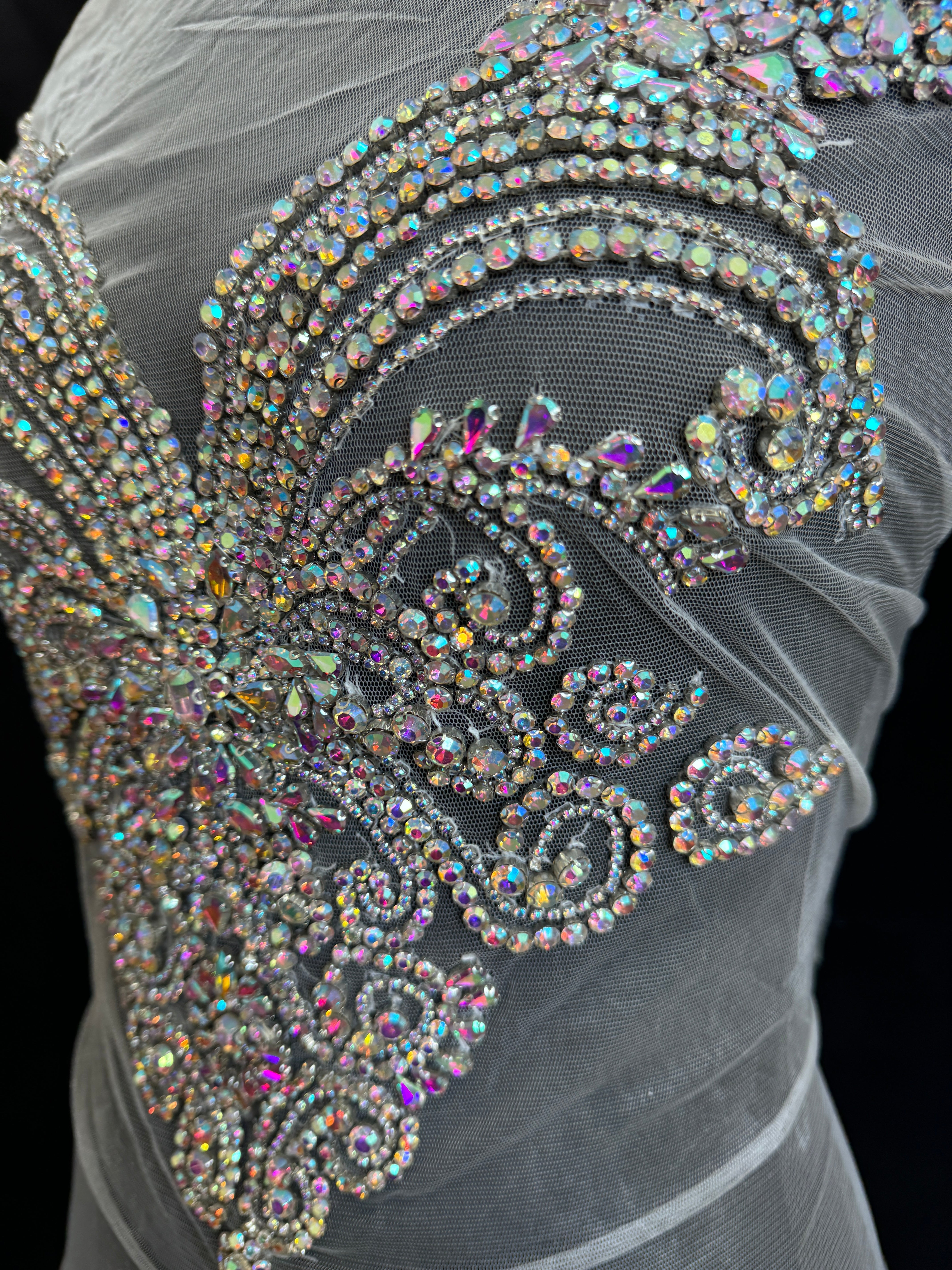 amy silver iridescent Bodice Applique, dark silver rhinestone, silver rhinestone, light silver rhinestone 