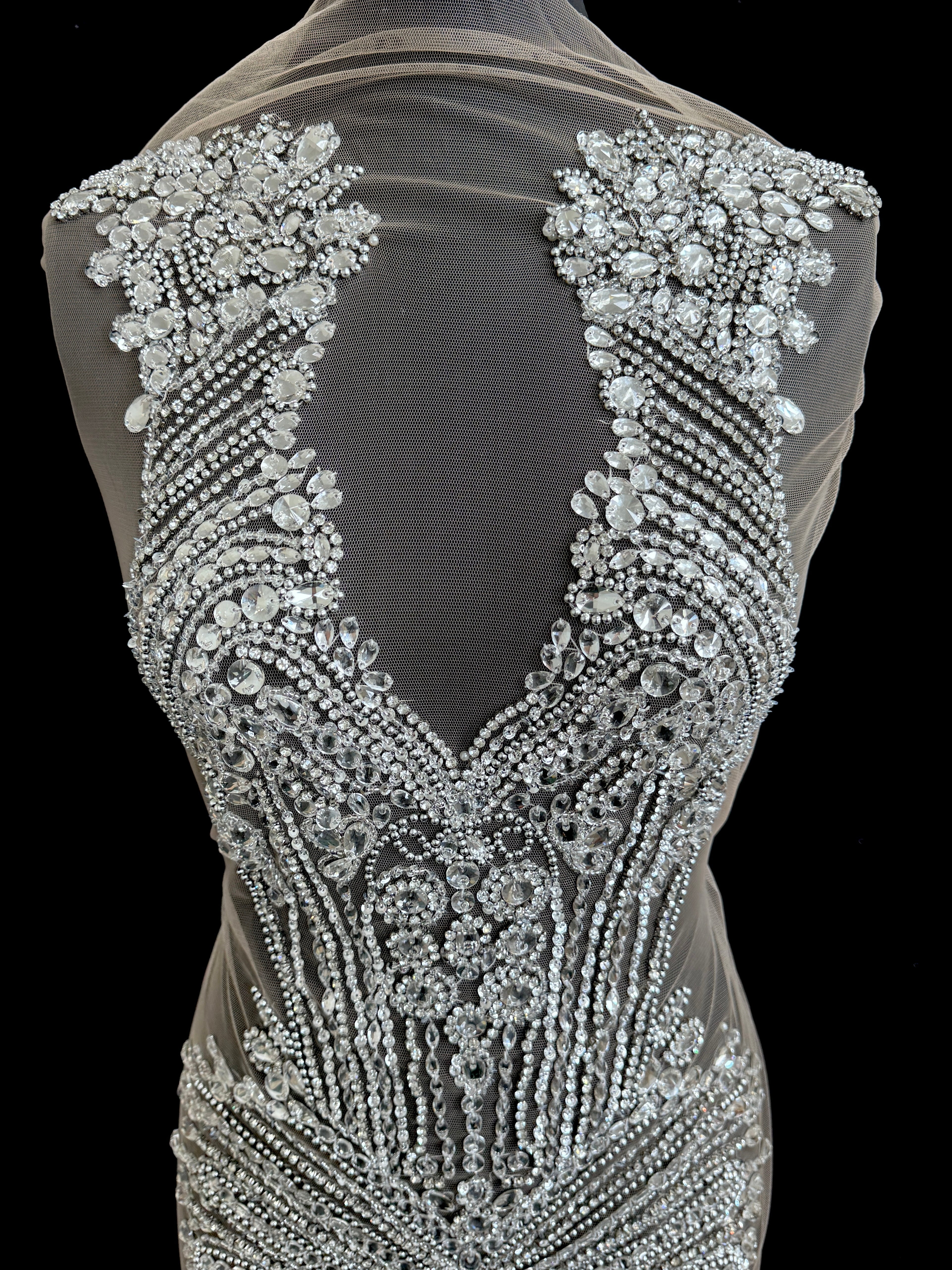 Gia Silver Rhinestone Bodice Applique, gold rhinestone, dark silver rhinestone, light silver rhinestone, 