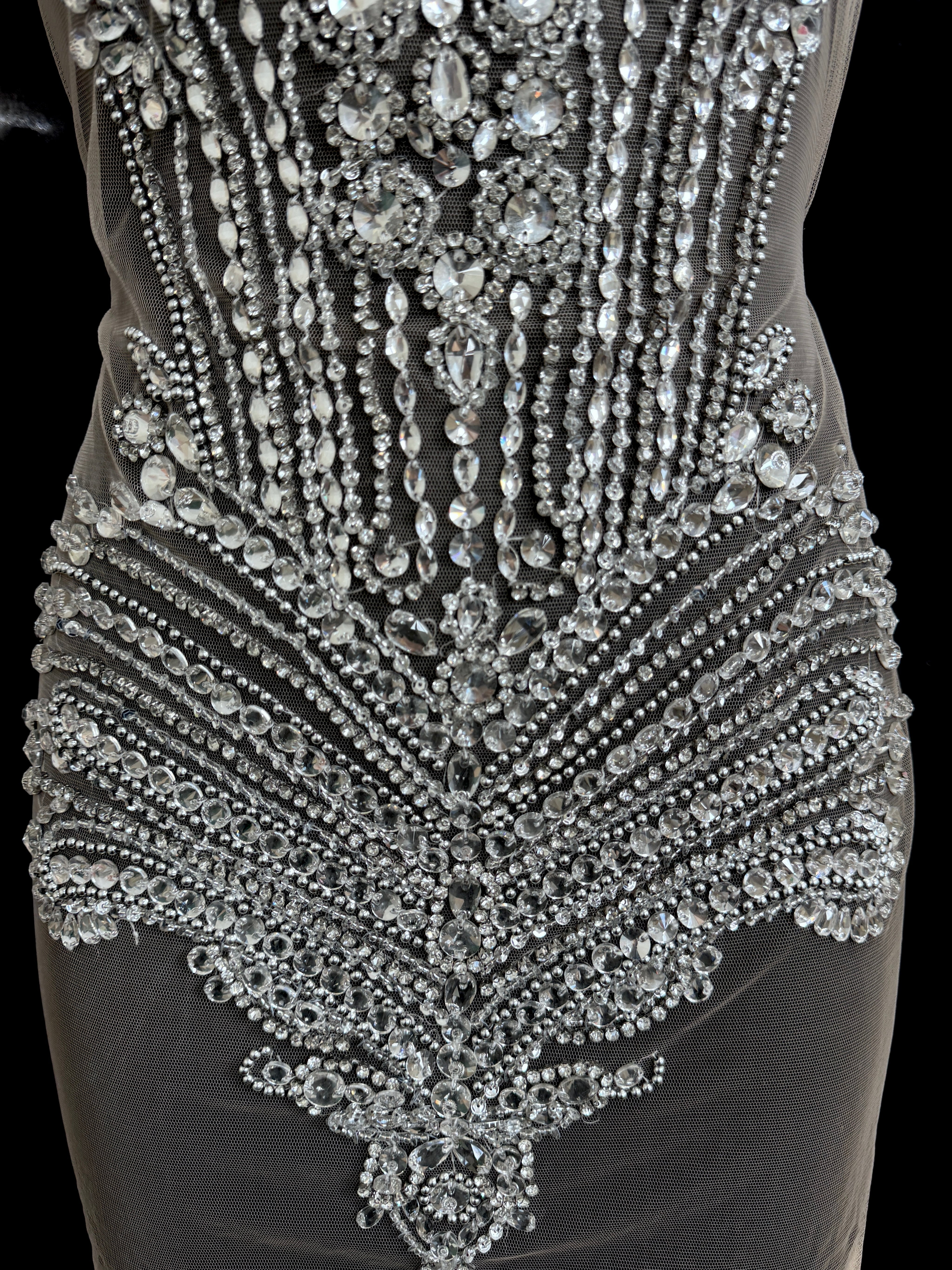 Gia Silver Rhinestone Bodice Applique, gold rhinestone, dark silver rhinestone, light silver rhinestone, 