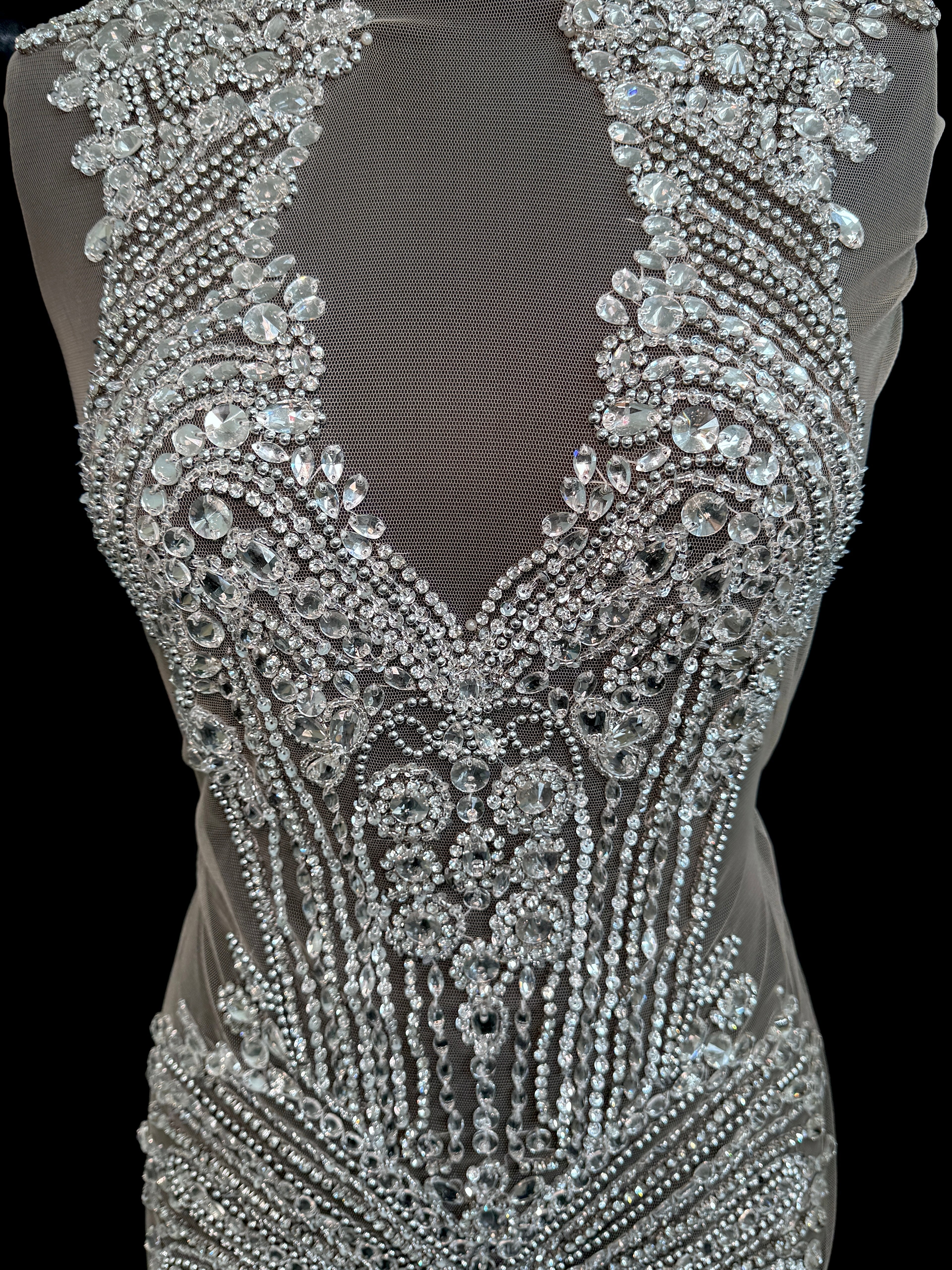 Gia Silver Rhinestone Bodice Applique, gold rhinestone, dark silver rhinestone, light silver rhinestone, 