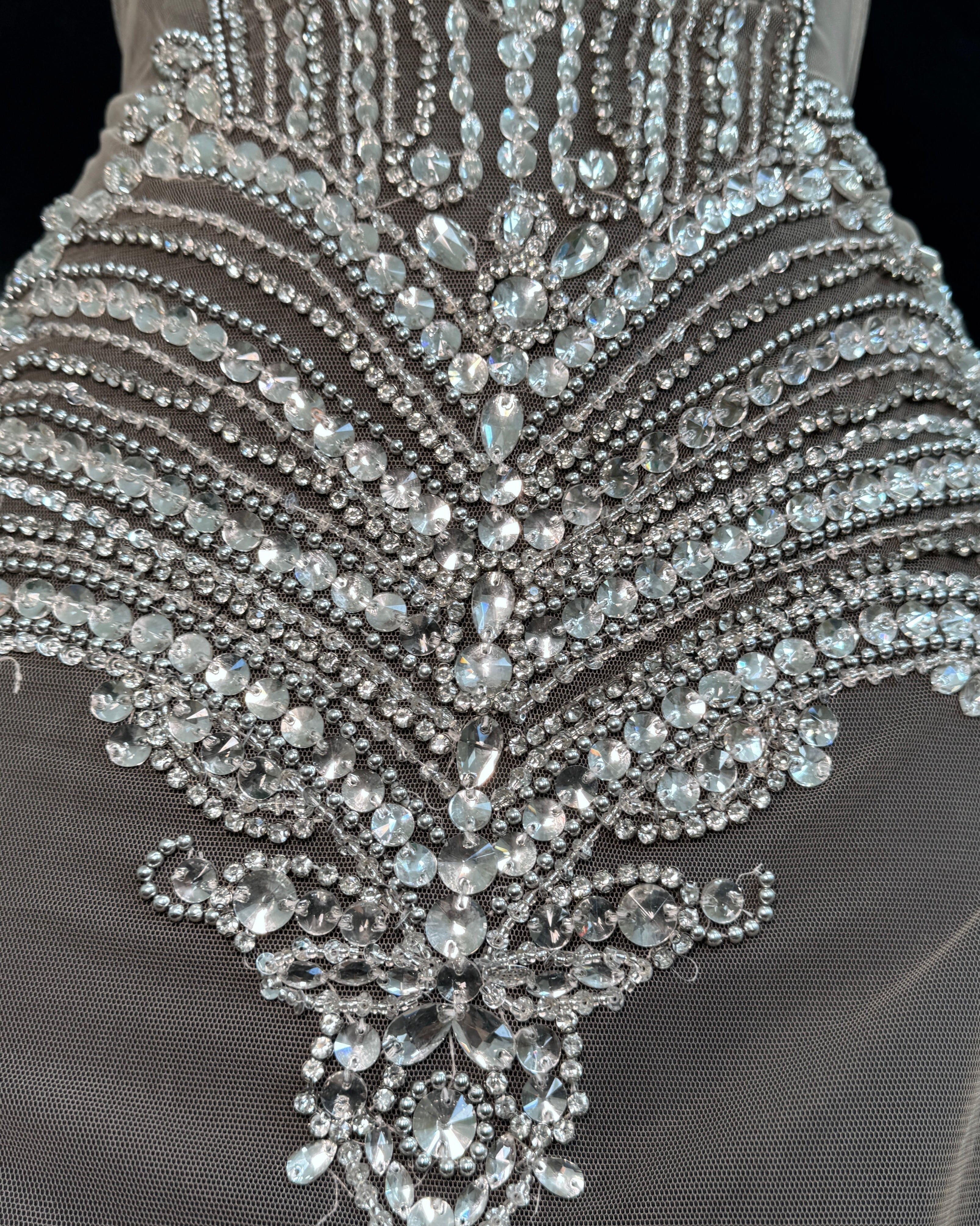 Gia Silver Rhinestone Bodice Applique, gold rhinestone, dark silver rhinestone, light silver rhinestone, 