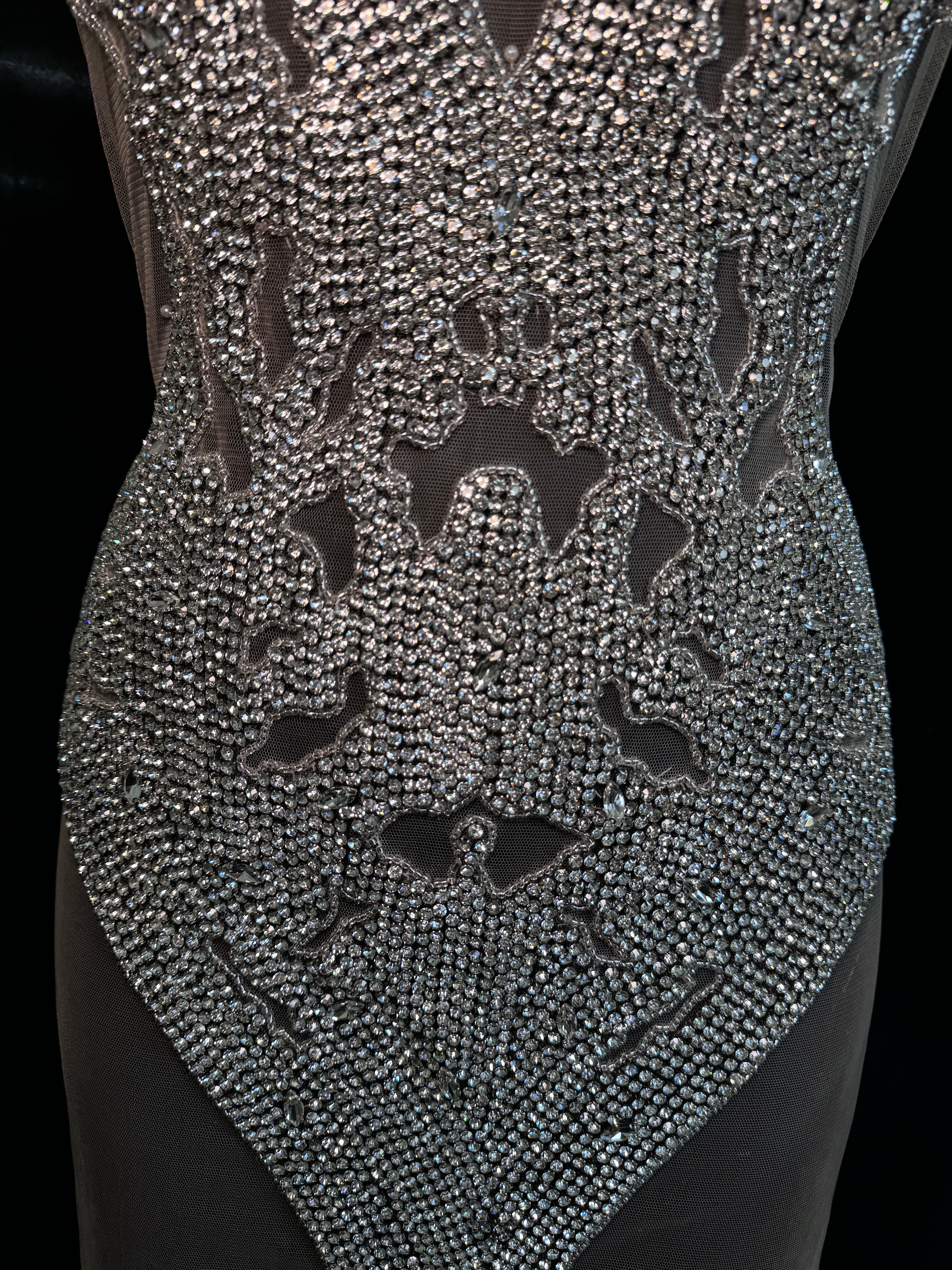 madeleine silver iridescent Bodice Applique, dark silver rhinestone, silver rhinestone, light silver rhinestone  