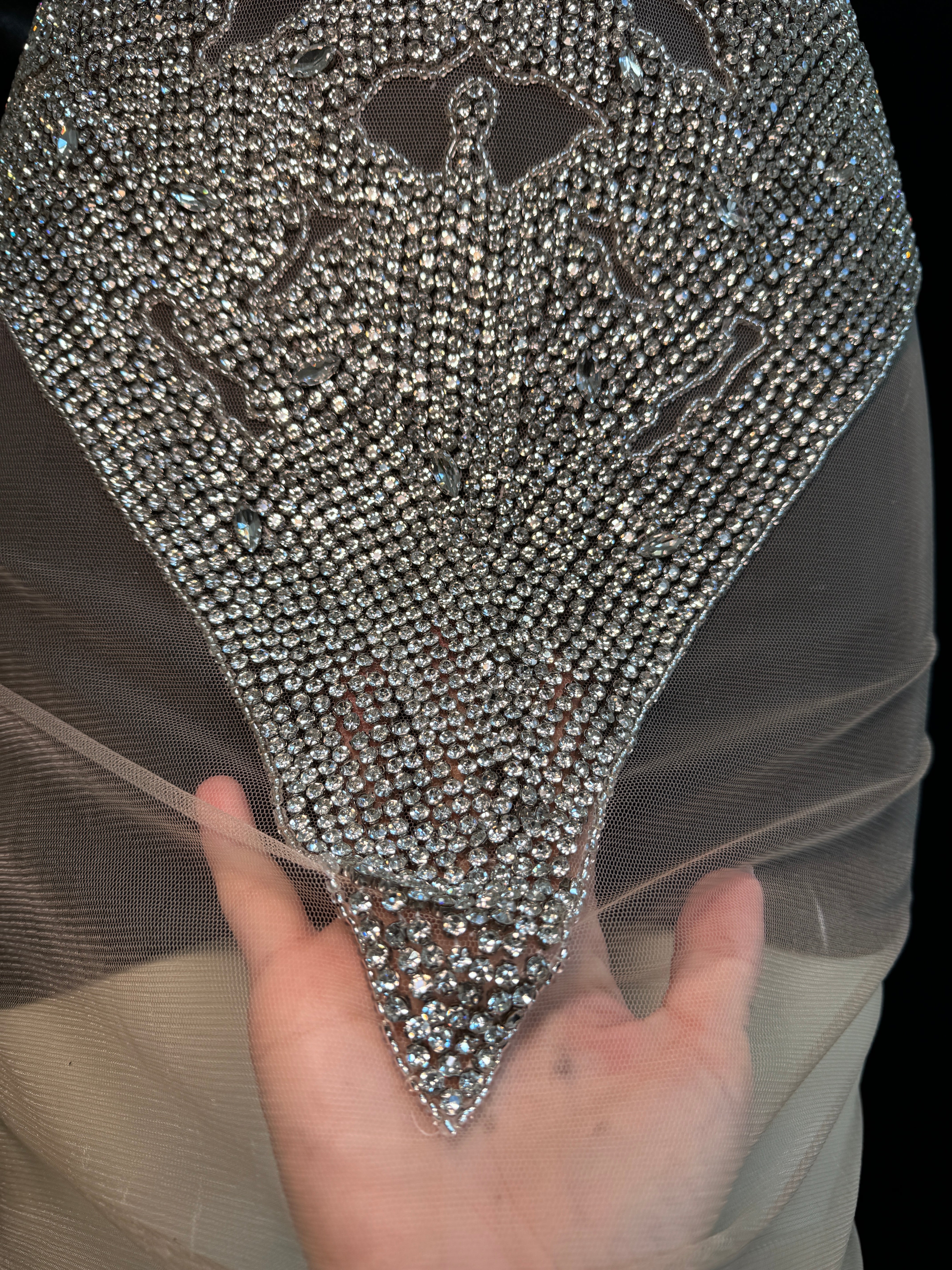 madeleine silver iridescent Bodice Applique, dark silver rhinestone, silver rhinestone, light silver rhinestone  