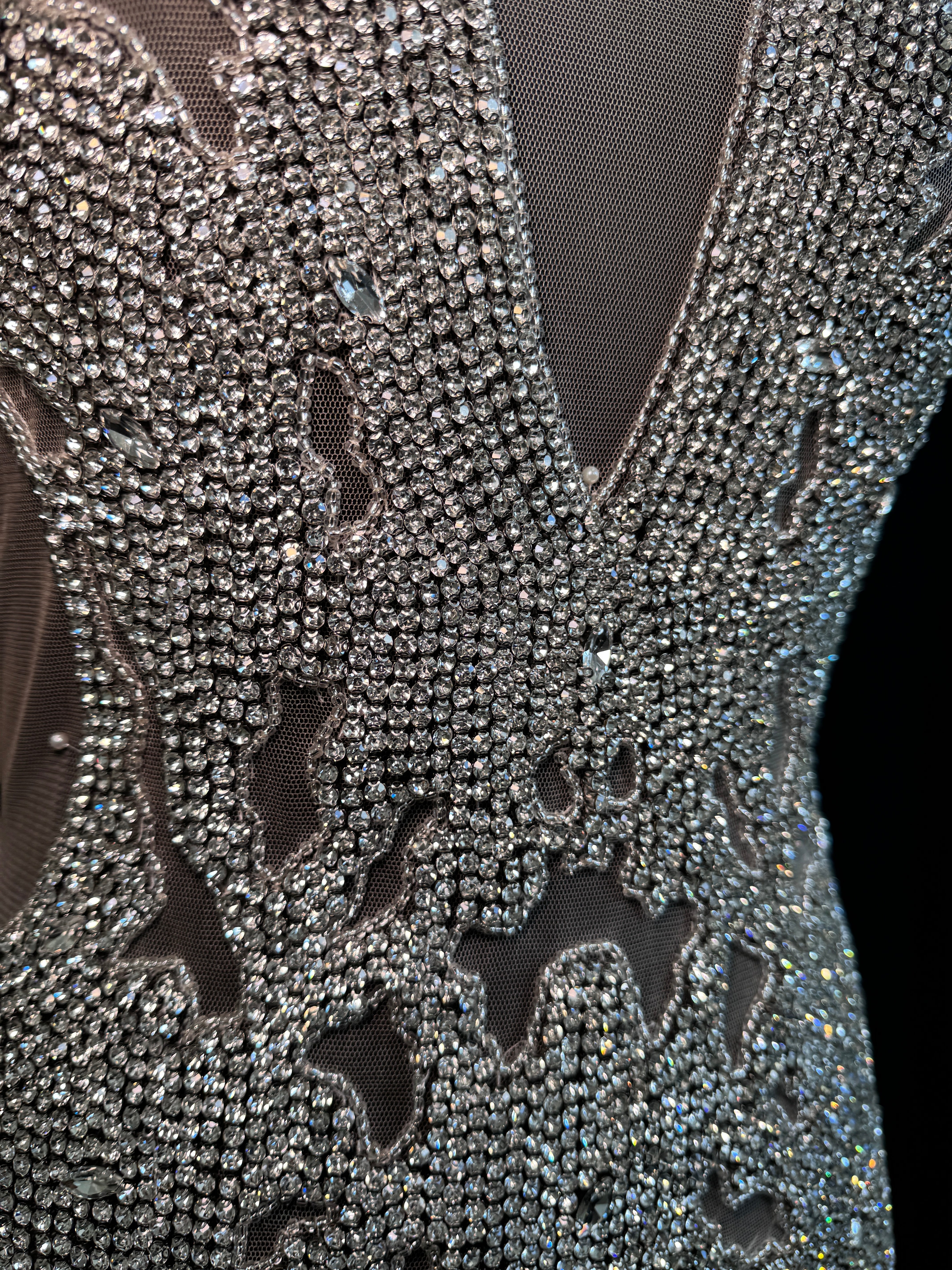 madeleine silver iridescent Bodice Applique, dark silver rhinestone, silver rhinestone, light silver rhinestone  