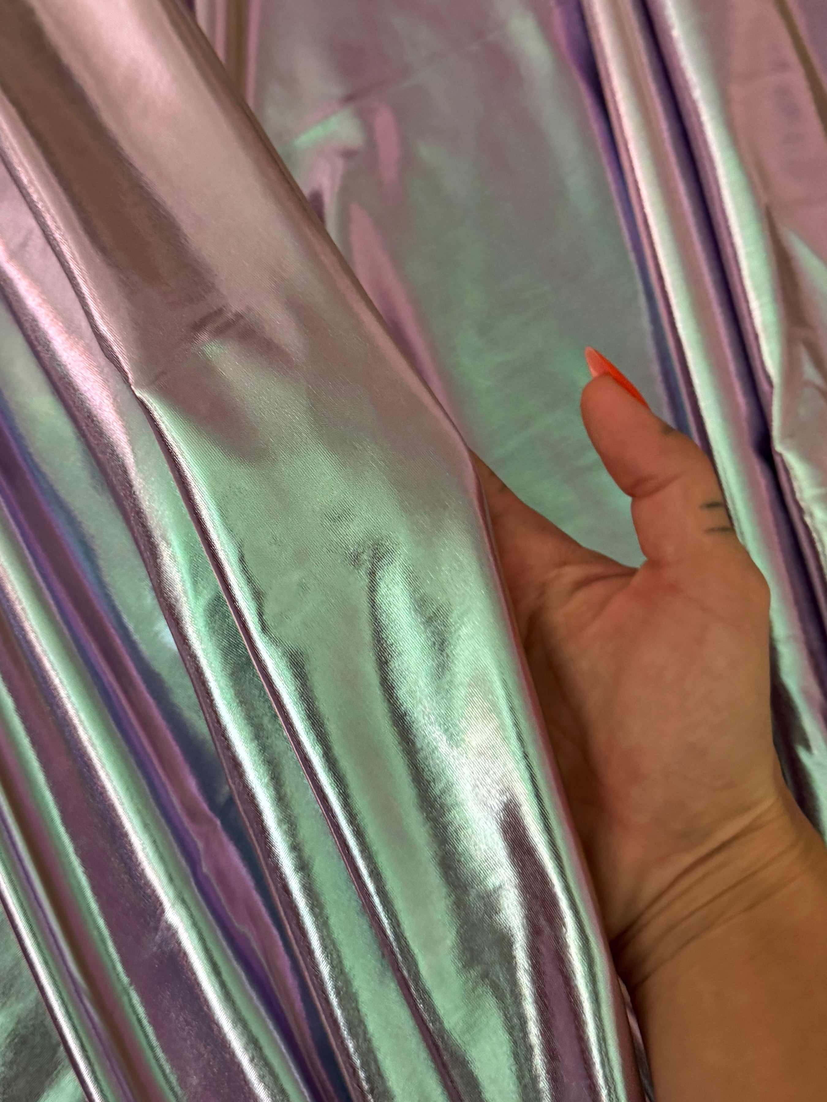 Iridescent Pink-Lavender Coated Spandex Pleather