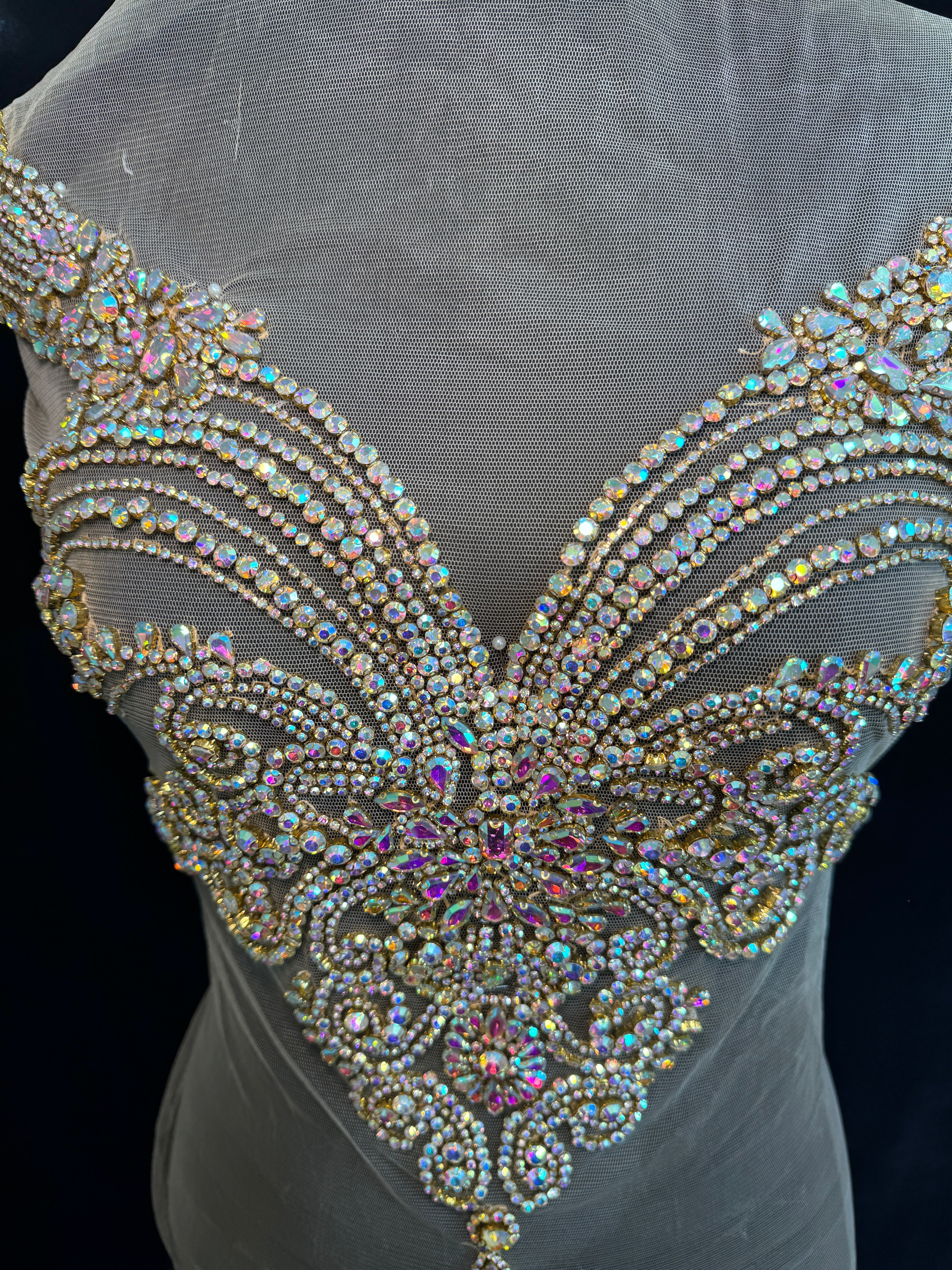 Amy Gold Iridescent Rhinestone Bodice Applique, dark gold rhinestone, gold rhinestone, light gold rhinestone
