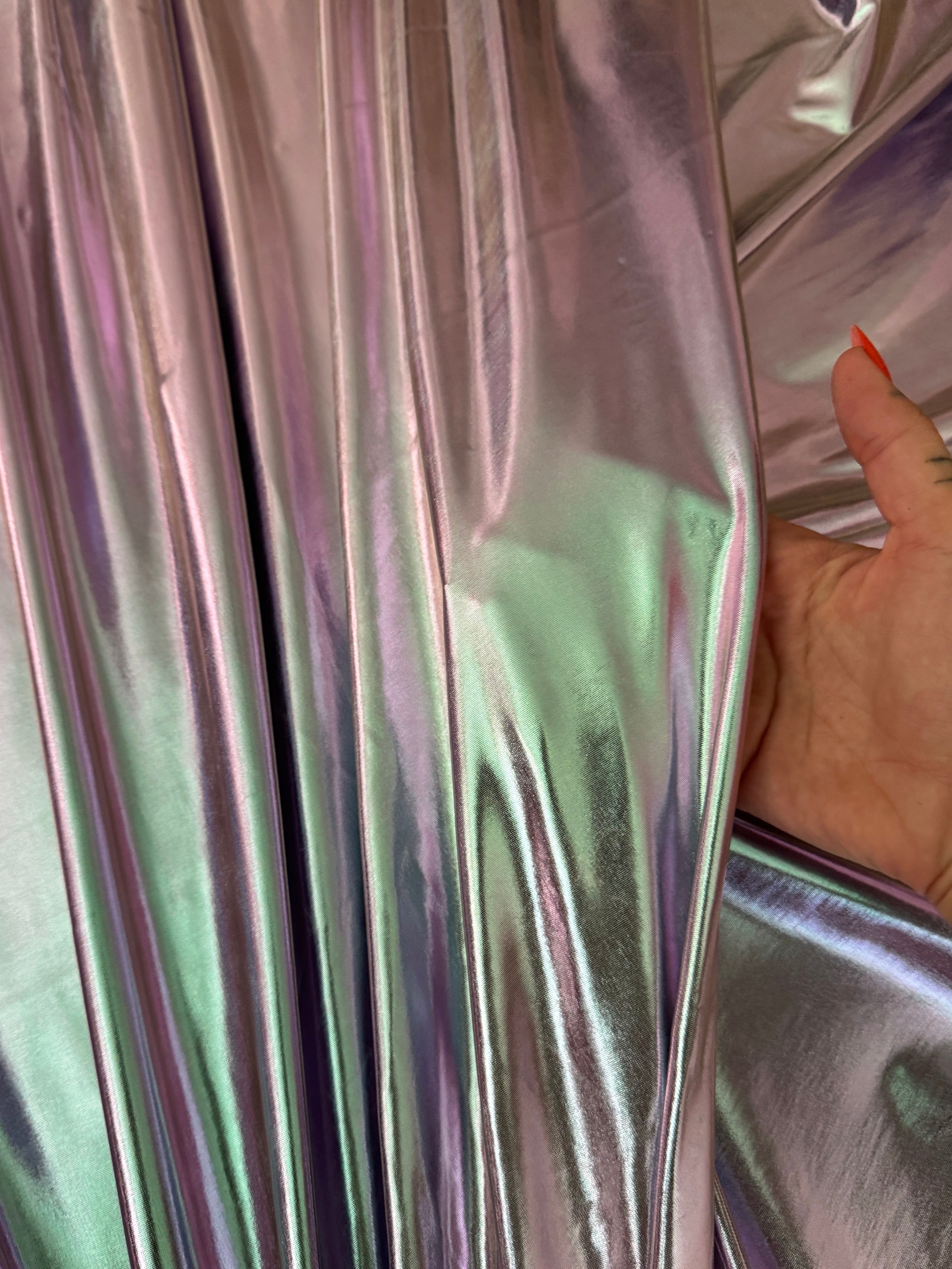 Iridescent Pink-Lavender Coated Spandex Pleather