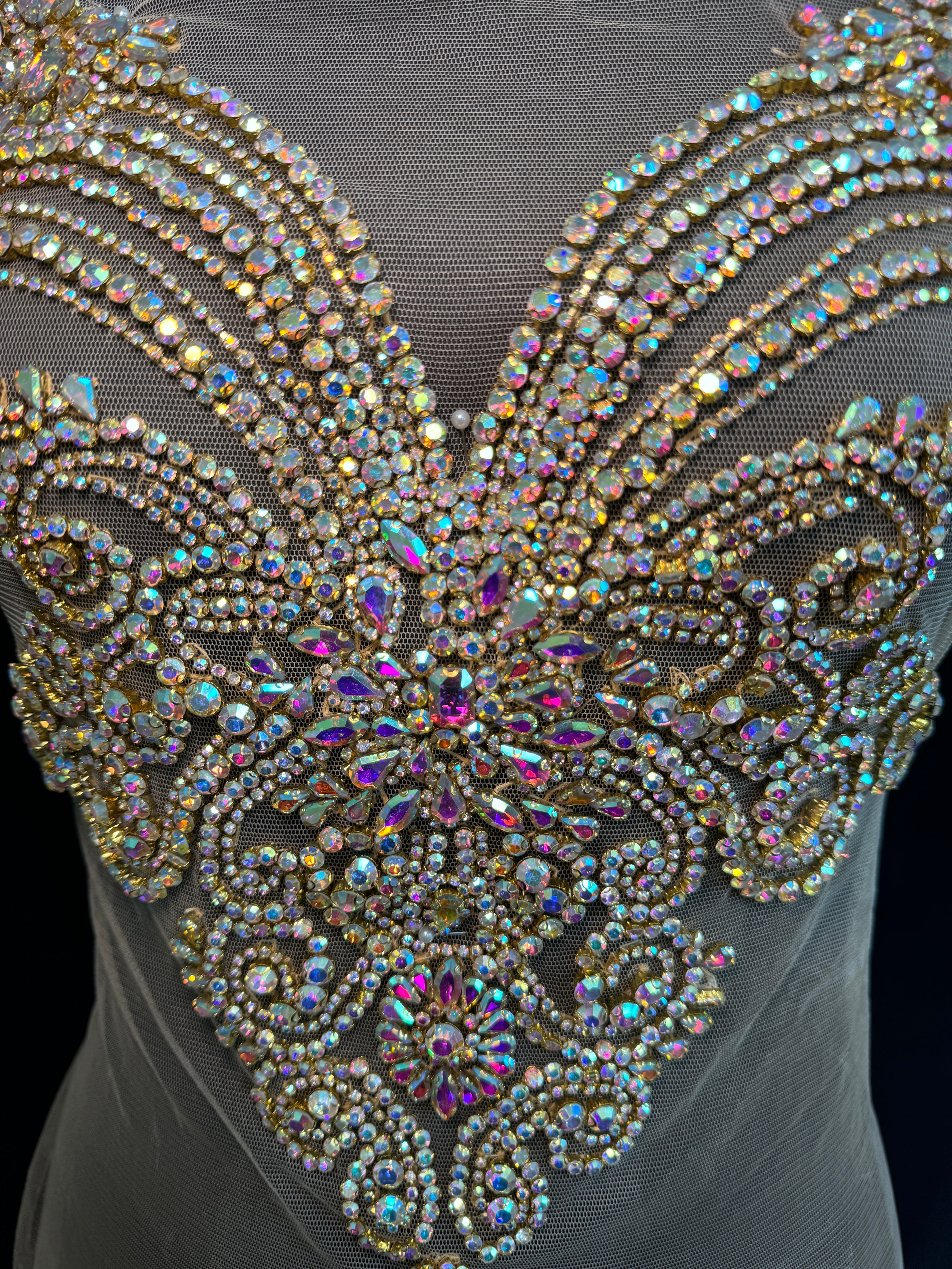 Amy Gold Iridescent Rhinestone Bodice Applique, dark gold rhinestone, gold rhinestone, light gold rhinestone