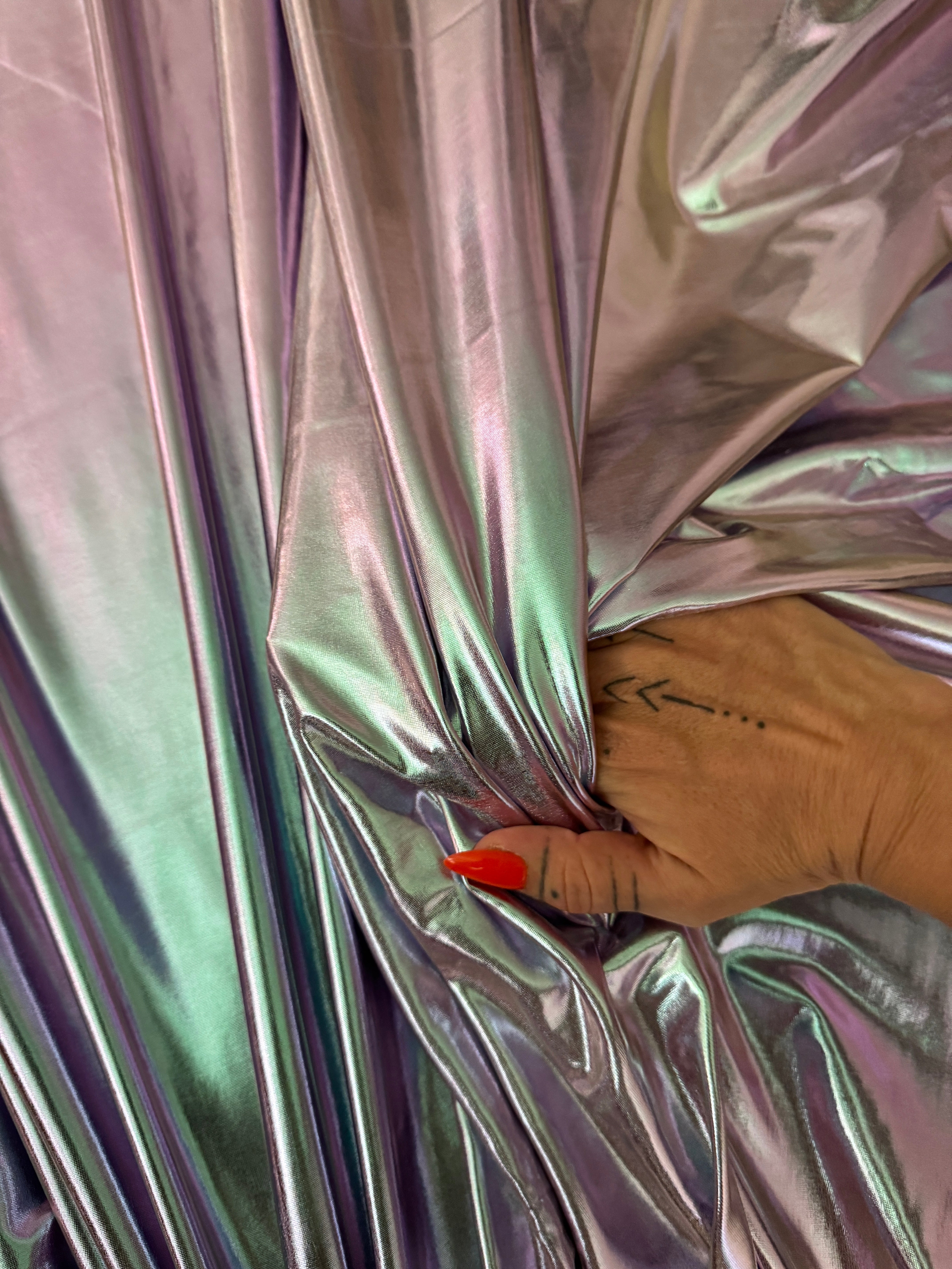 Iridescent Pink-Lavender Coated Spandex Pleather