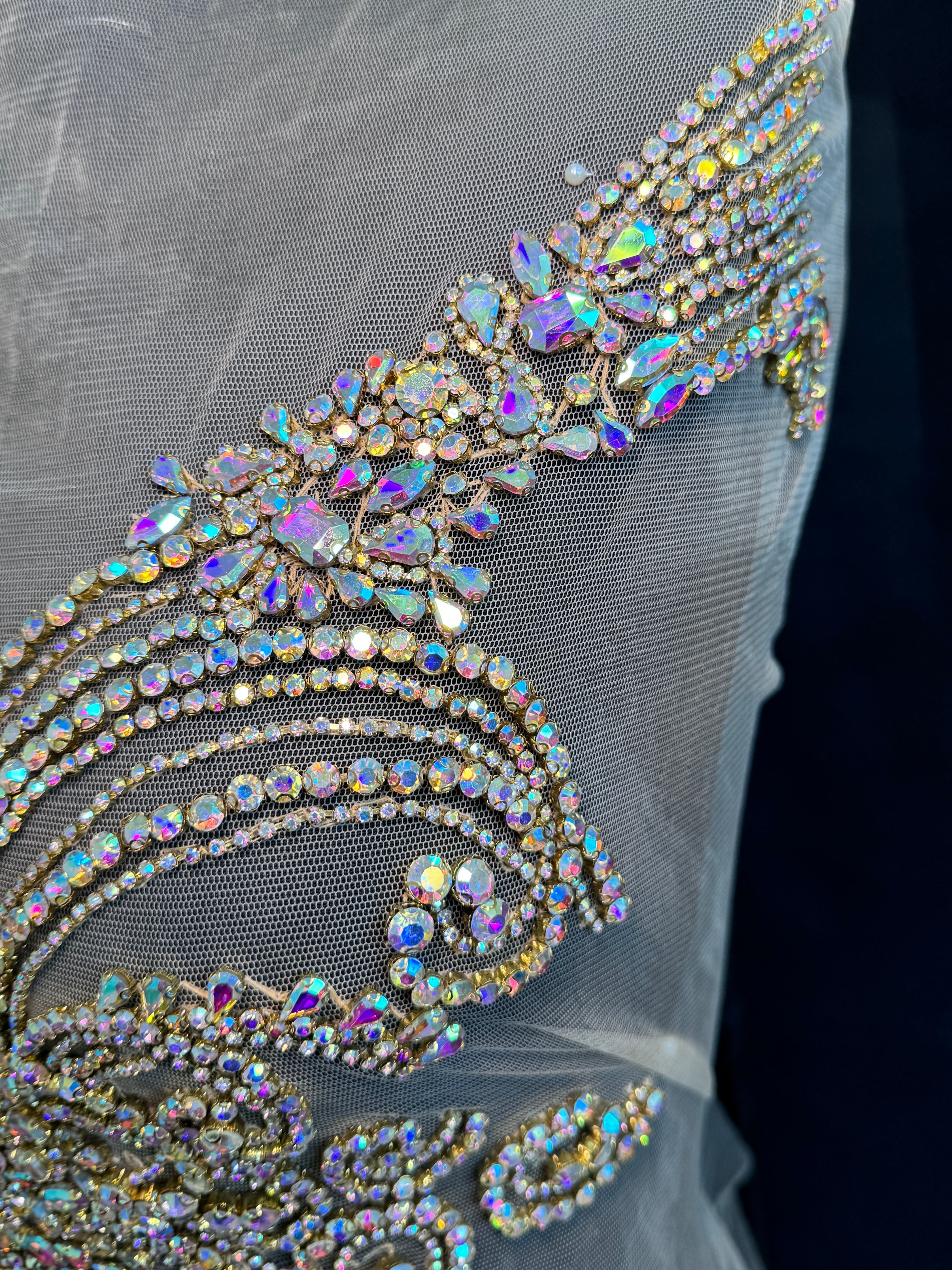 Amy Gold Iridescent Rhinestone Bodice Applique, dark gold rhinestone, gold rhinestone, light gold rhinestone