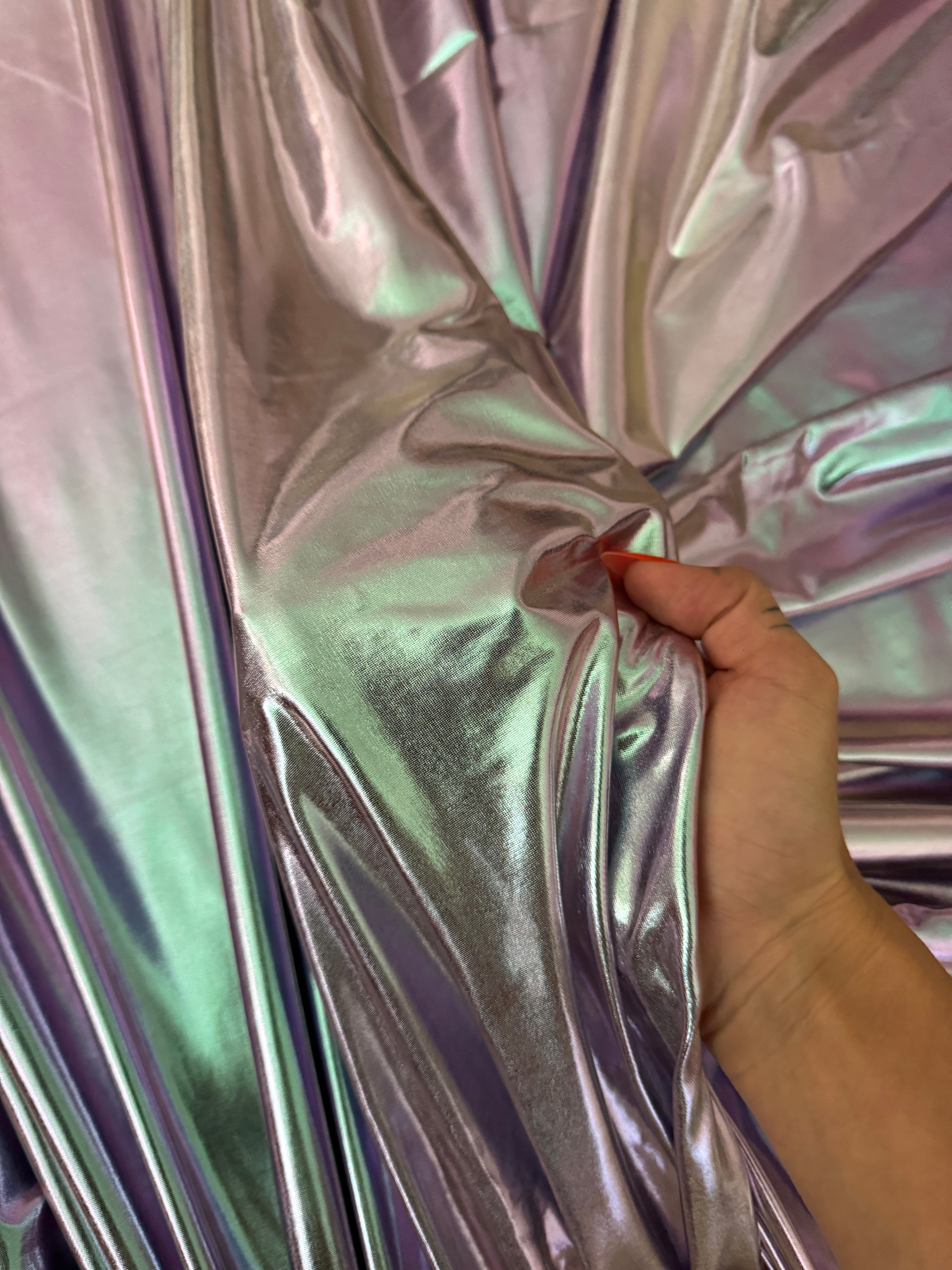 Iridescent Pink-Lavender Coated Spandex Pleather