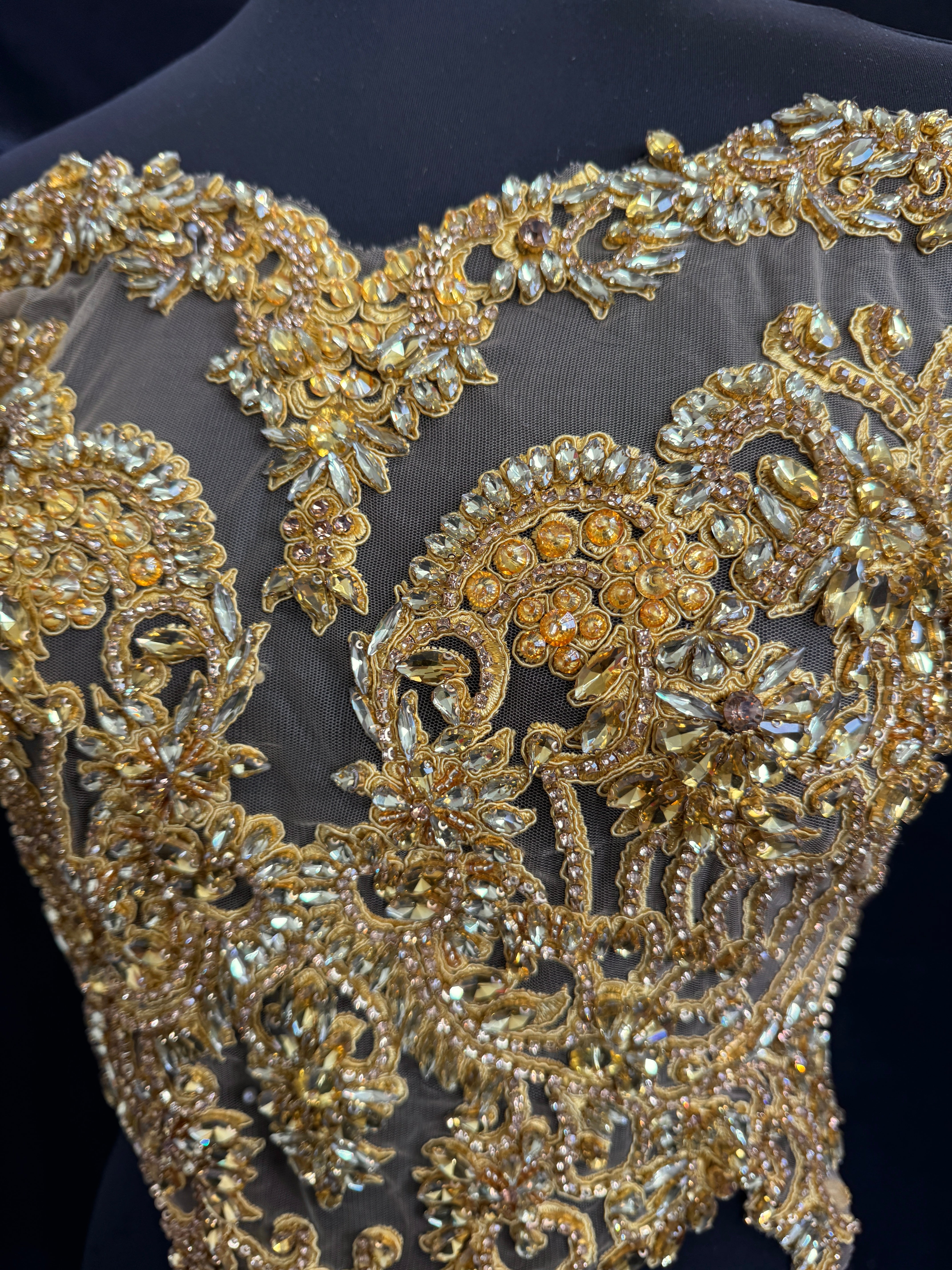Alex gold Rhinestone Bodice Applique, dark gold rhinestone, gold rhinestone, light gold rhinestone  