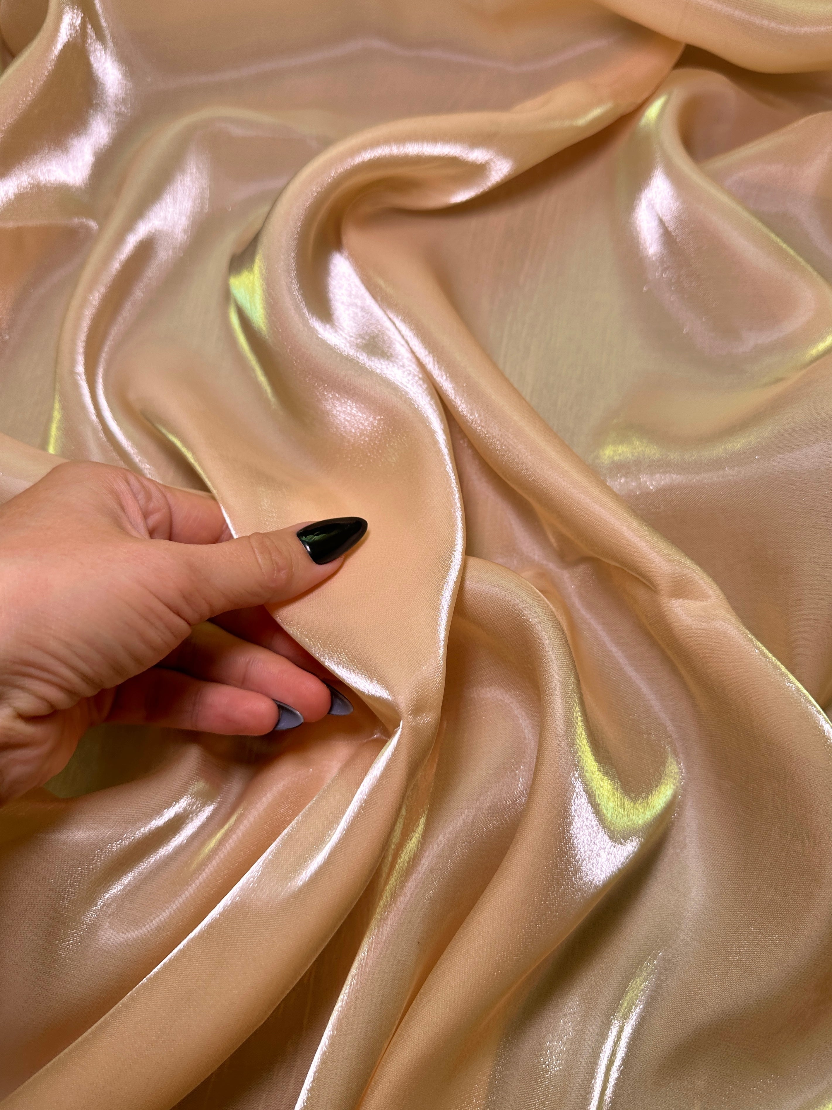 Peach Water Liquid Shimmery Chiffon, Premium Glittery Chiffon, Wet Chiffon, Shimmery Chiffon, Fancy fabric, Luxurious liquid fabric, Chiffon for women