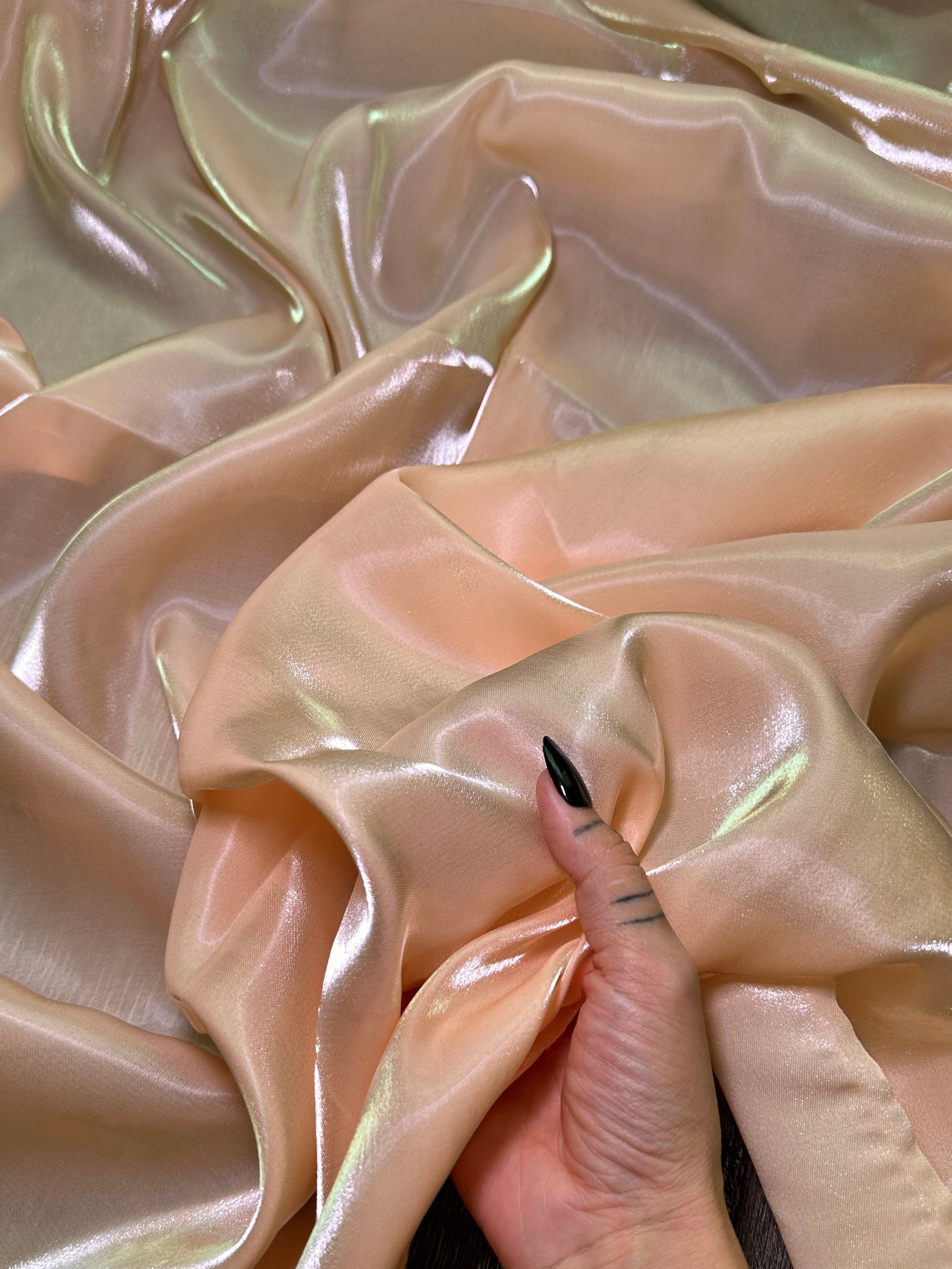 Peach Water Liquid Shimmery Chiffon, Fabric Store, Sewing Store, Cheap Fabric Store, Kiki Textiles, Textile by the Yard