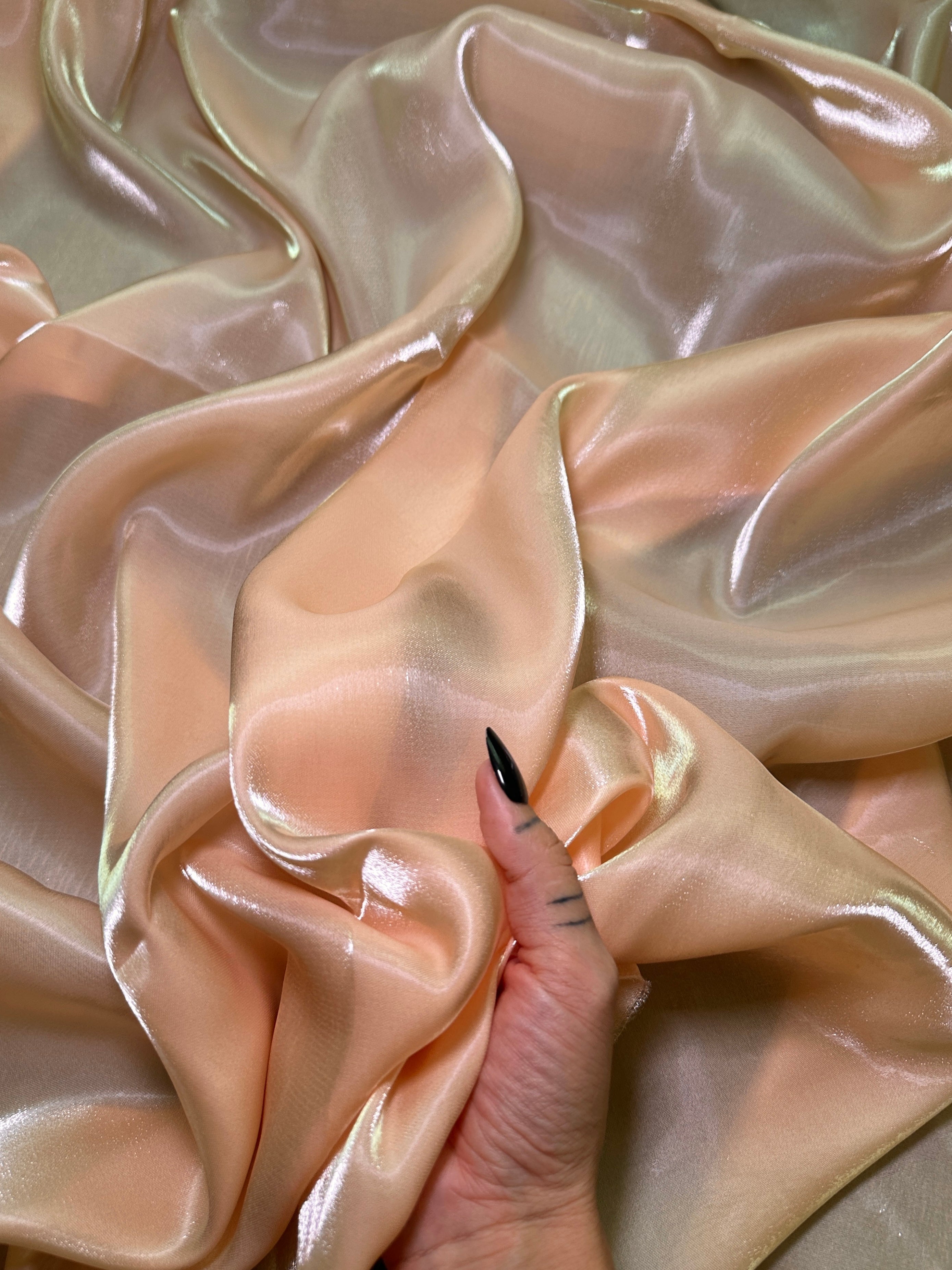 Peach Water Liquid Shimmery Chiffon, Fabric Store, Sewing Store, Cheap Fabric Store, Kiki Textiles, Textile by the Yard
